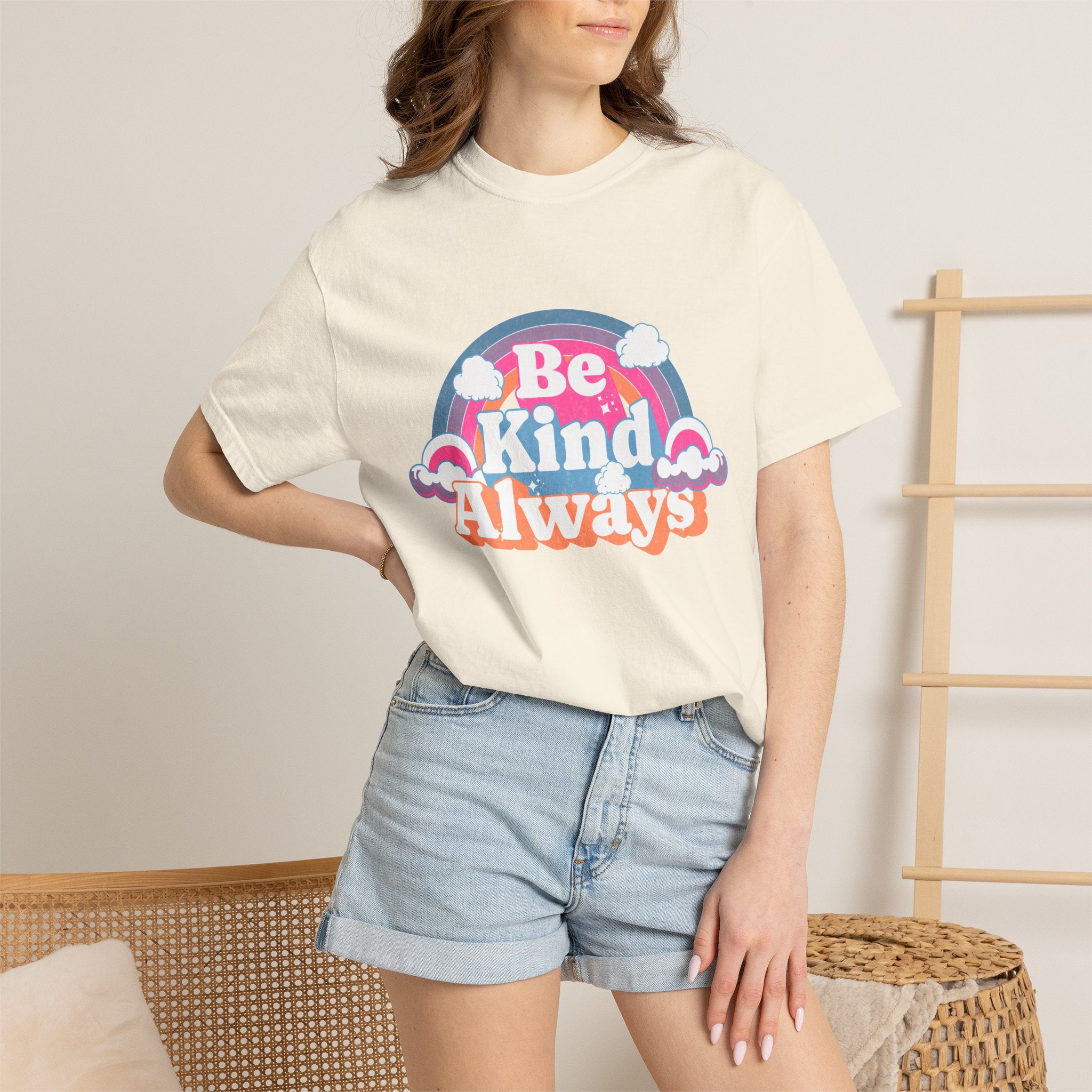 Be Kind Always Textured T-Shirt — Retro Rainbow Graphic Tee