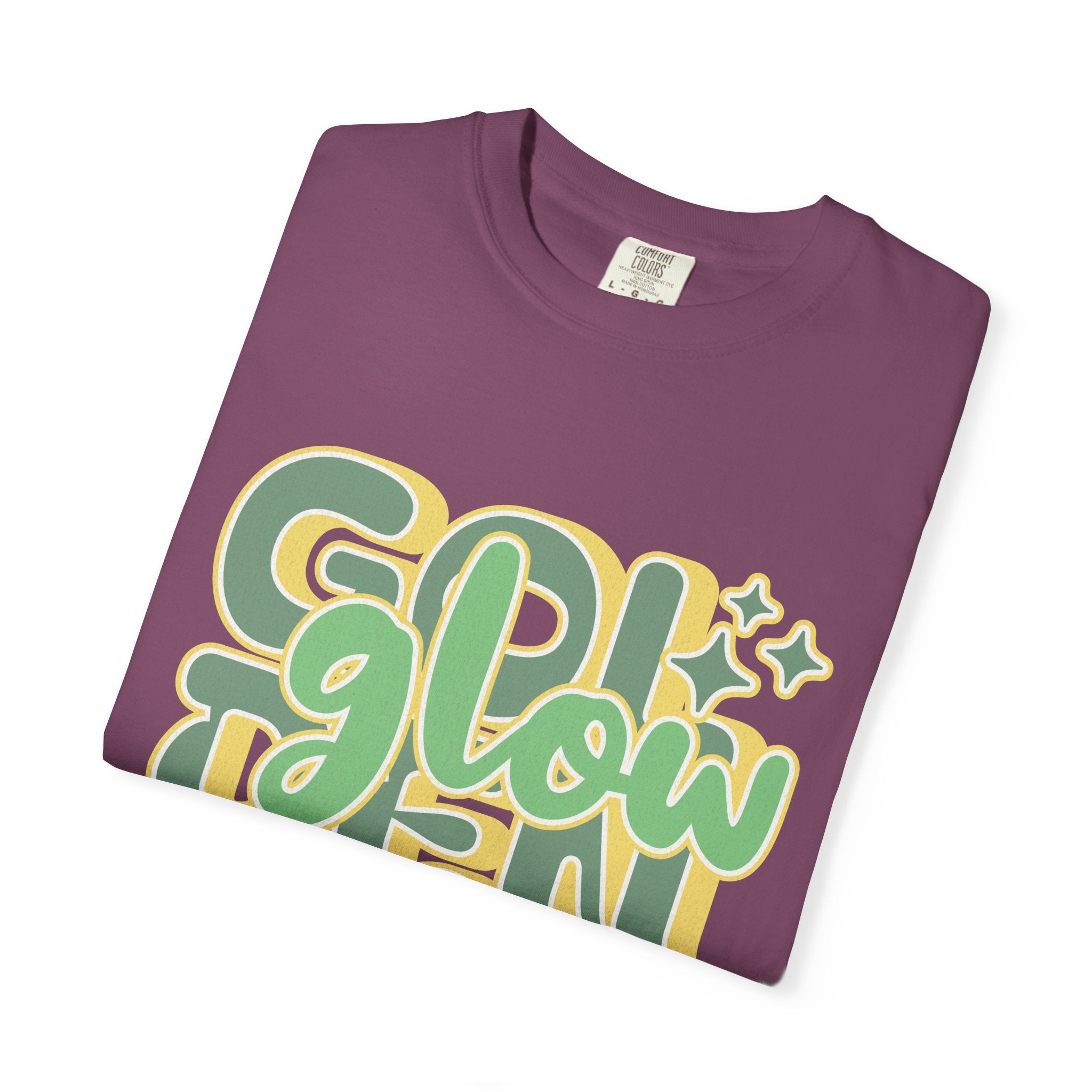 Golden Glow Textured T-Shirt — Retro 'Glow' Graphic Tee
