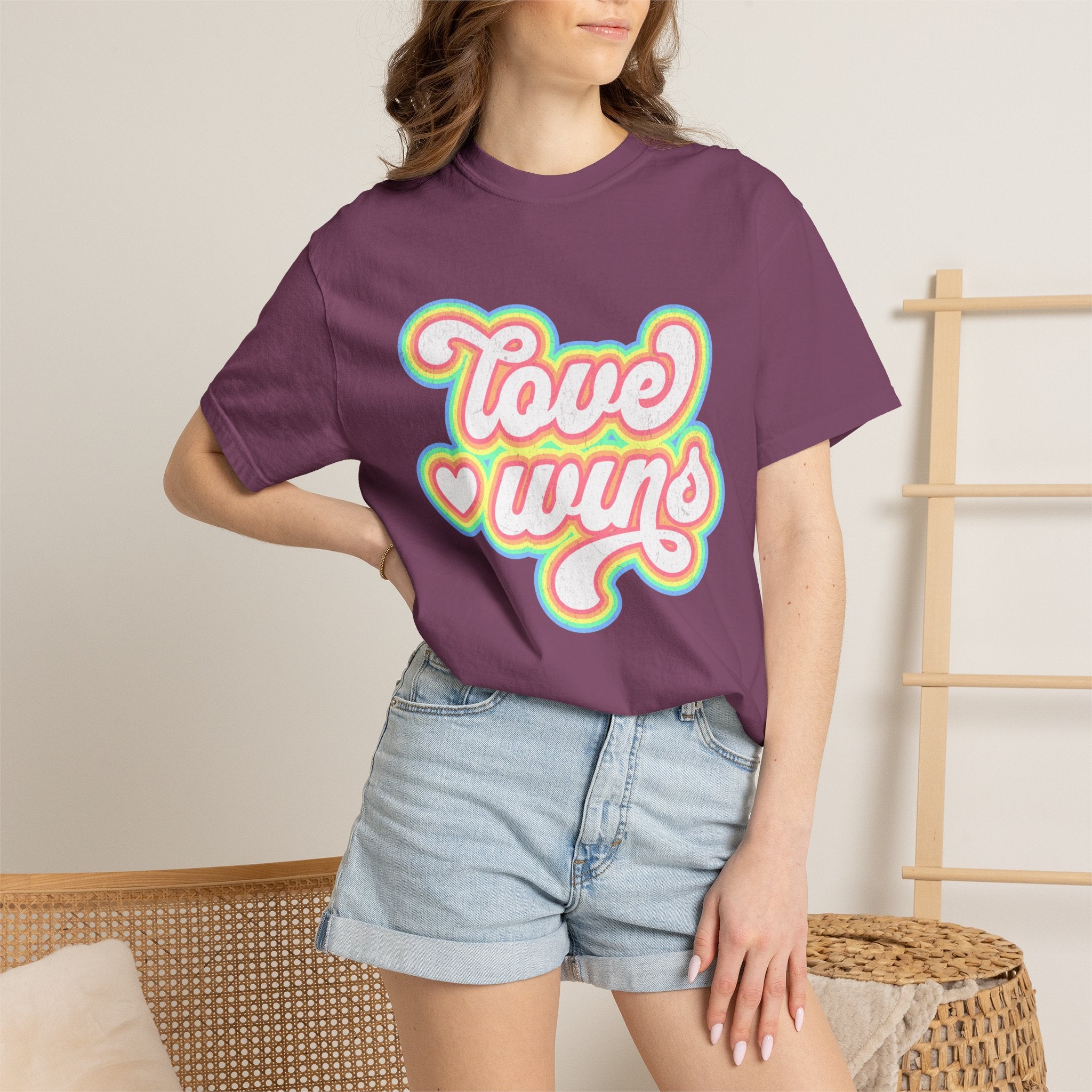 Textured Retro 'Love Wins' T-Shirt — Rainbow Script Pride Tee