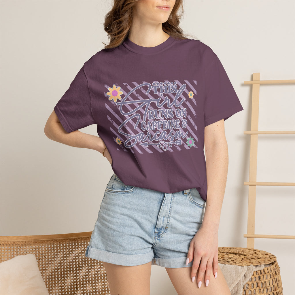 This Girl Runs On Caffeine & Sarcasm  — Textured Women's Graphic T-Shirt