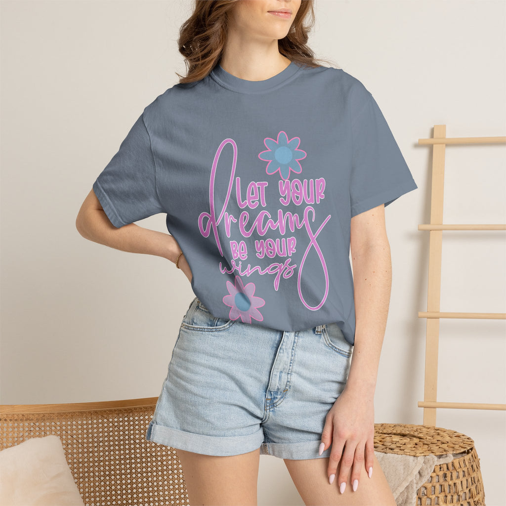 Textured Inspirational Floral Tee — "Let Your Dreams Be Your Wings"