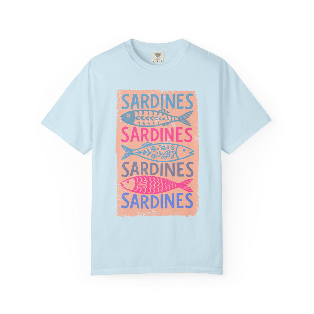 Sardines Textured Graphic T-Shirt — Retro Fish Print Tee