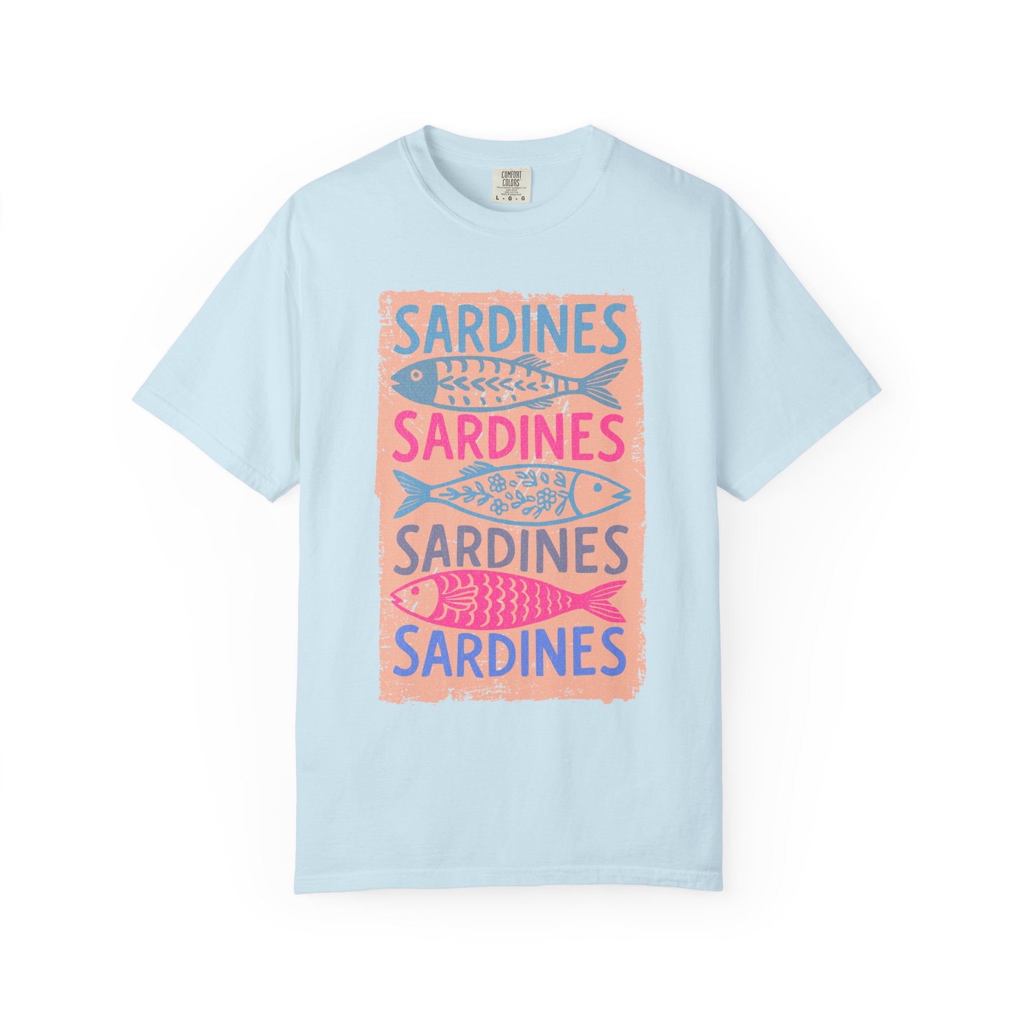 Sardines Textured Graphic T-Shirt — Retro Fish Print Tee