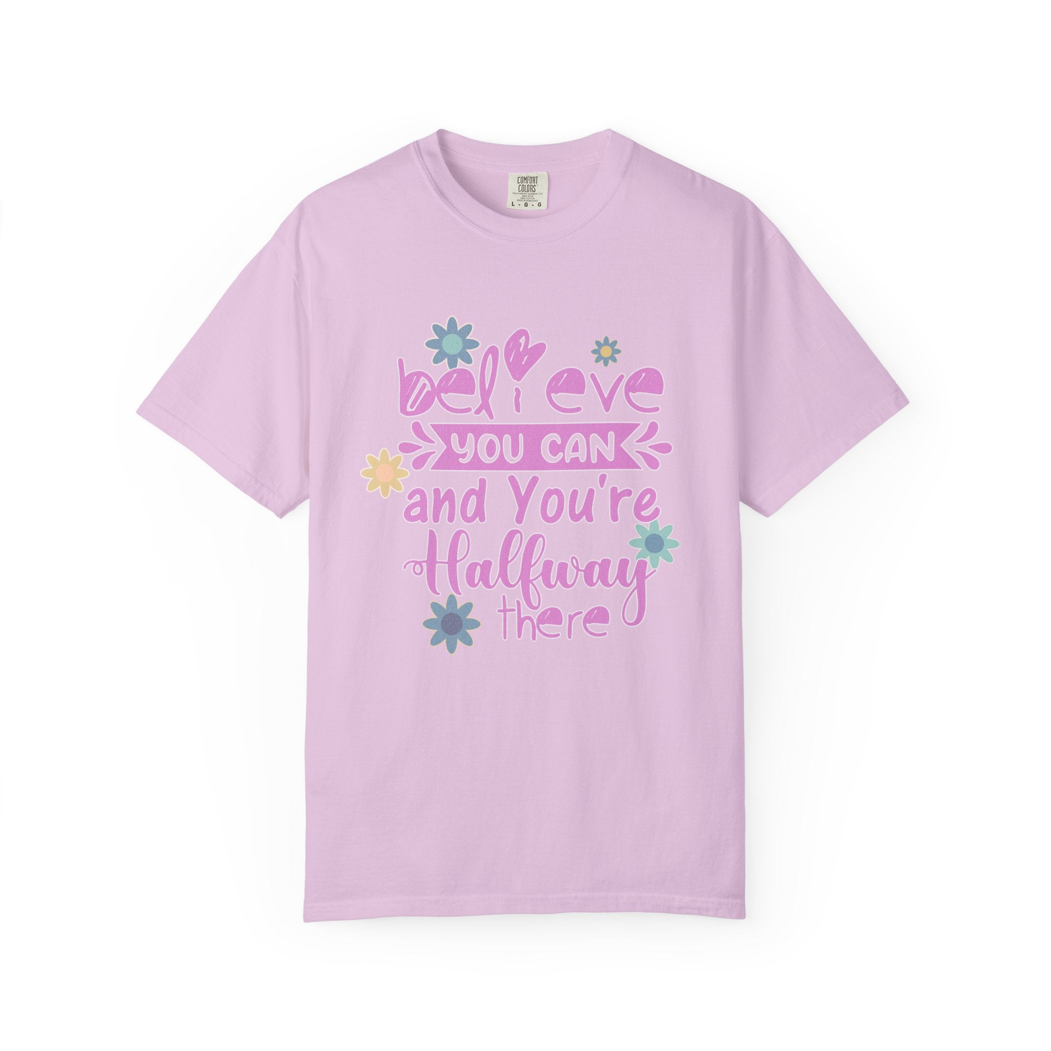 Textured Believe You Can T-Shirt — Inspirational Floral Motivational Tee