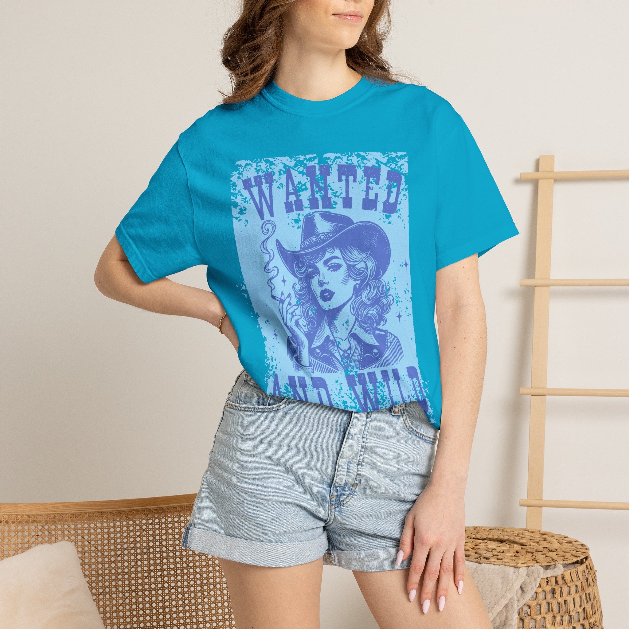 Wanted and Wild Cowboy Cowgirl  Textured T-Shirt