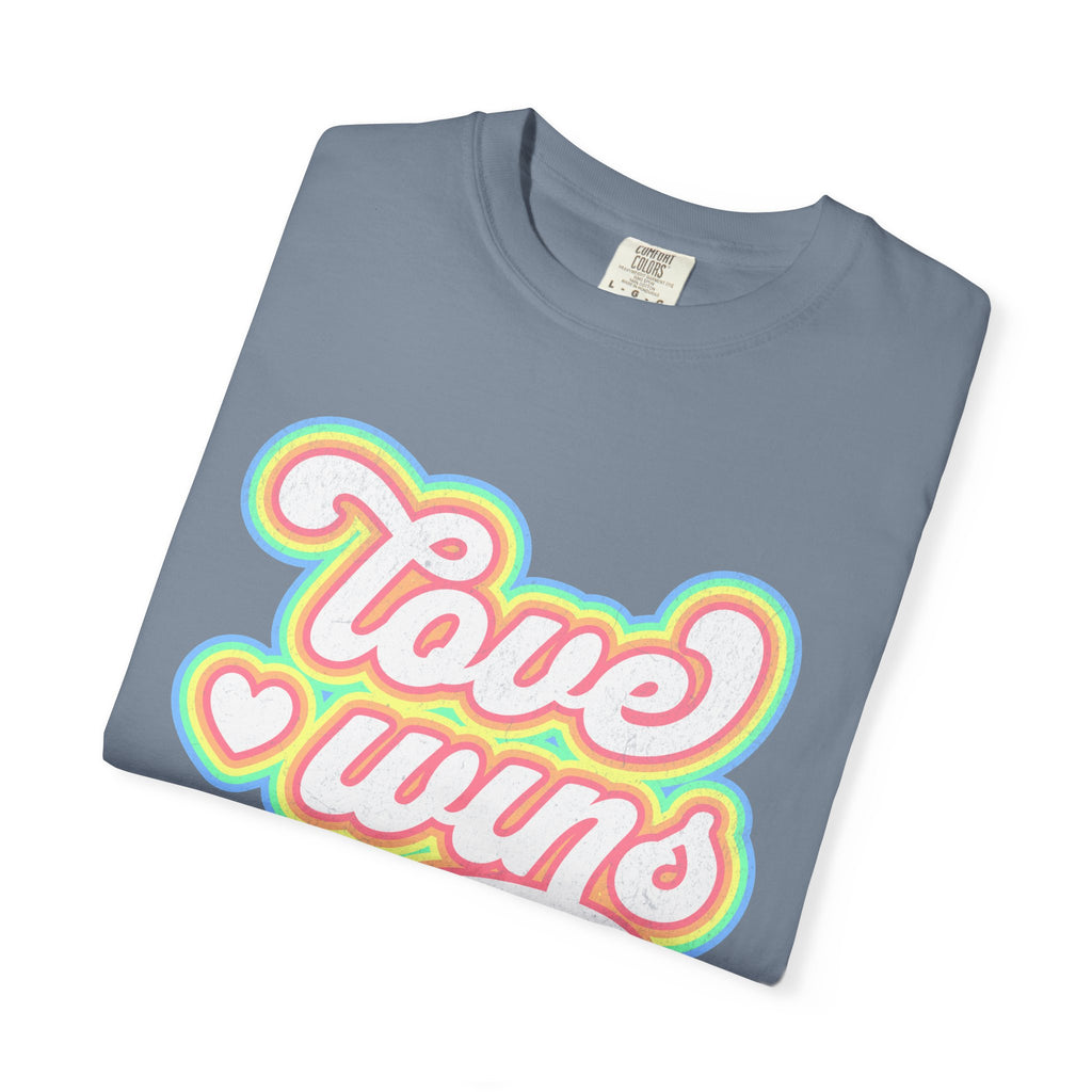 Textured Retro 'Love Wins' T-Shirt — Rainbow Script Pride Tee