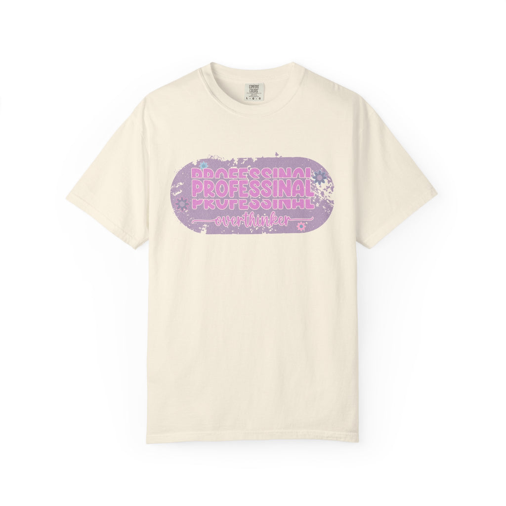 Professional Overthinker  Floral Textured T-Shirt — Retro Pink Graphic Tee