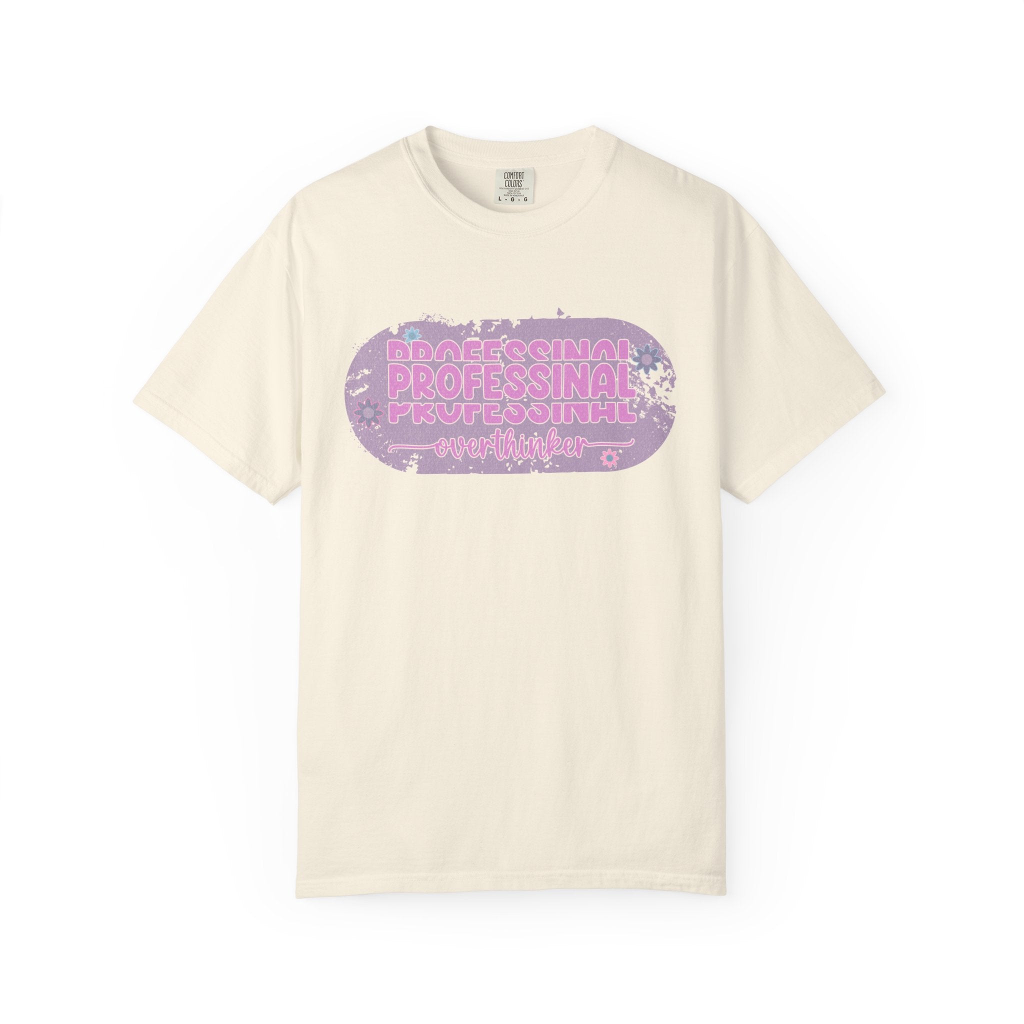 Professional Overthinker  Floral Textured T-Shirt — Retro Pink Graphic Tee