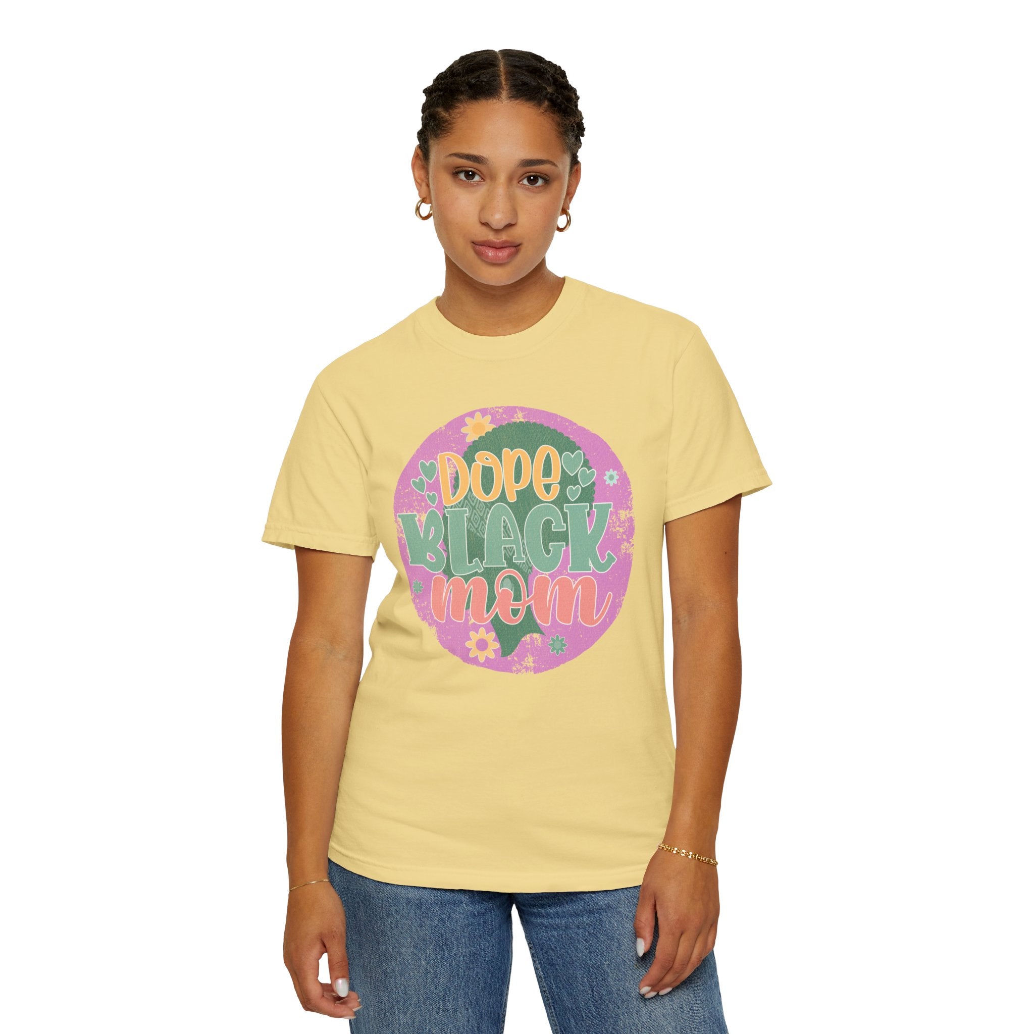 Dope Black Mom Textured T-Shirt — Retro Floral Pride Tee for Black Moms