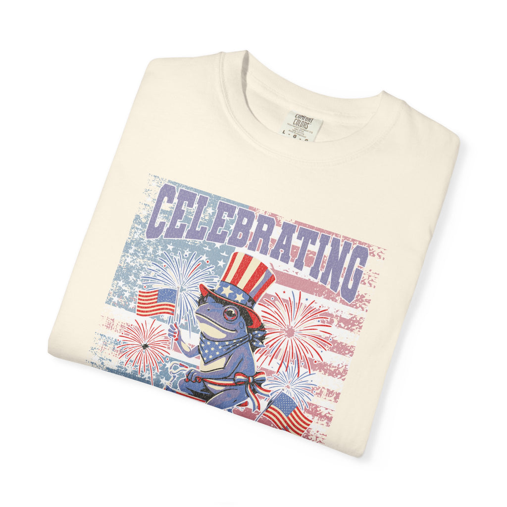 Textured Independence Day Patriotic T-Shirt — "Celebrating 250 Years of Independence" Bicycle Uncle Sam Design