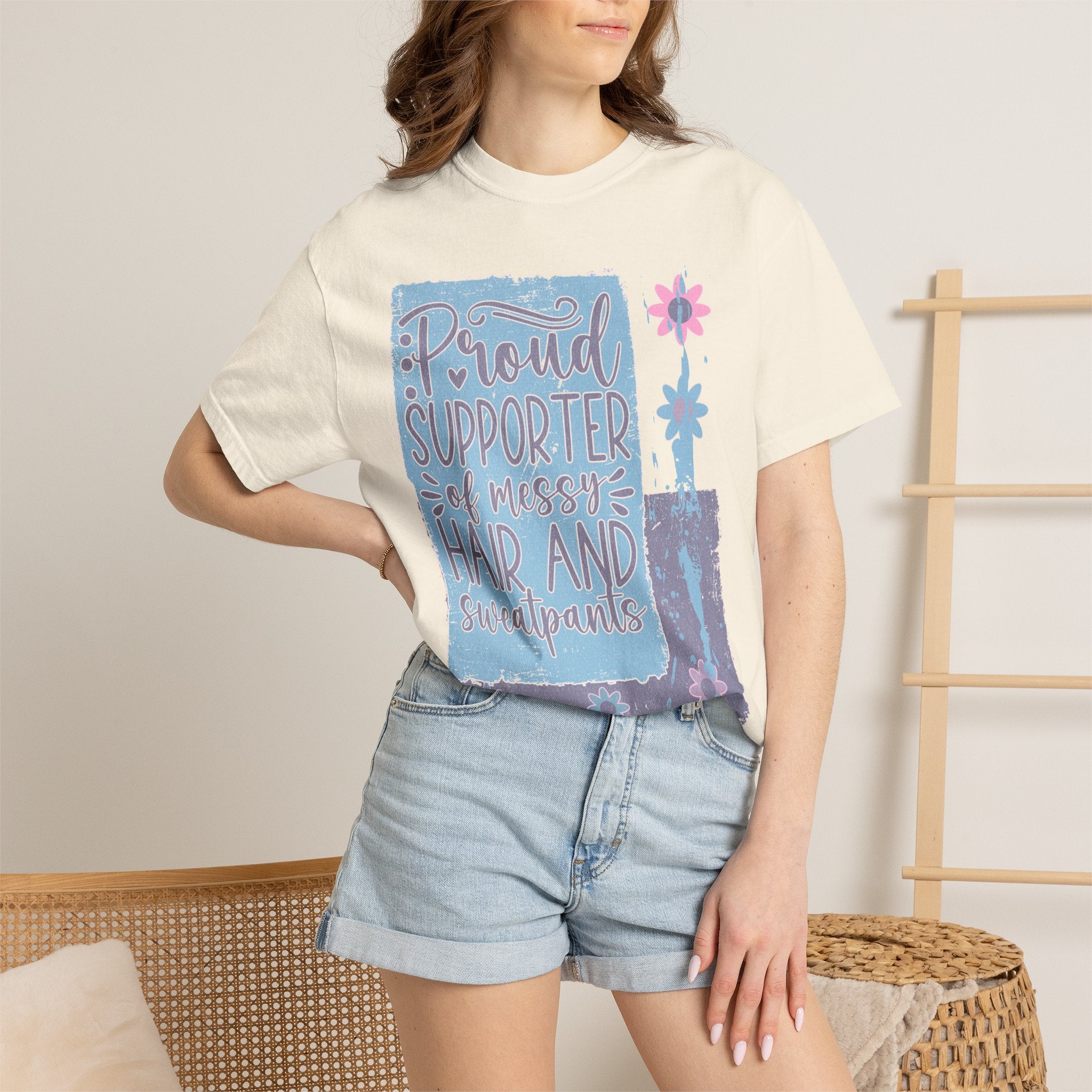 Supporter of Messy Hair & Sweatpants Textured T-Shirt
