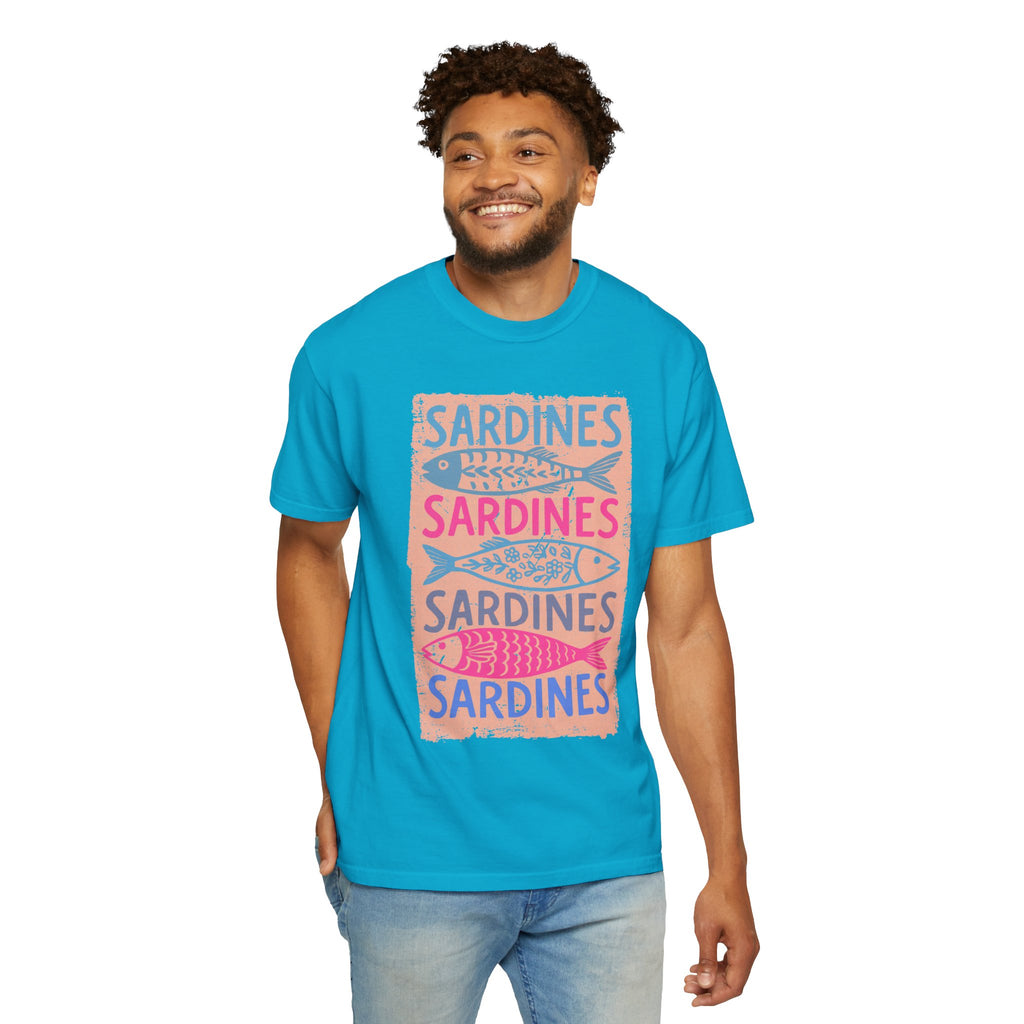 Sardines Textured Graphic T-Shirt — Retro Fish Print Tee