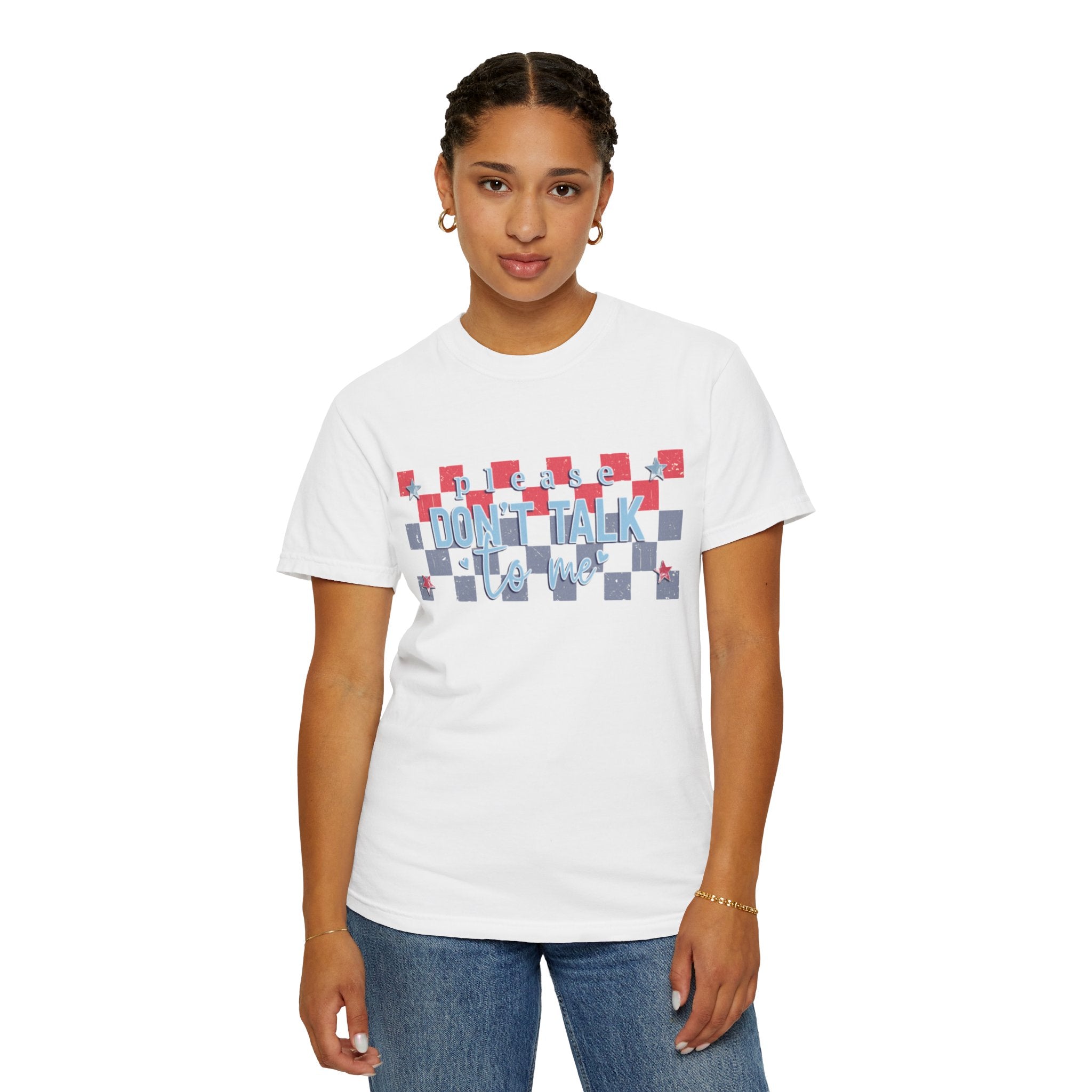 Textured Don’t Talk to Me Checkerboard T-Shirt — Retro USA Graphic Tee