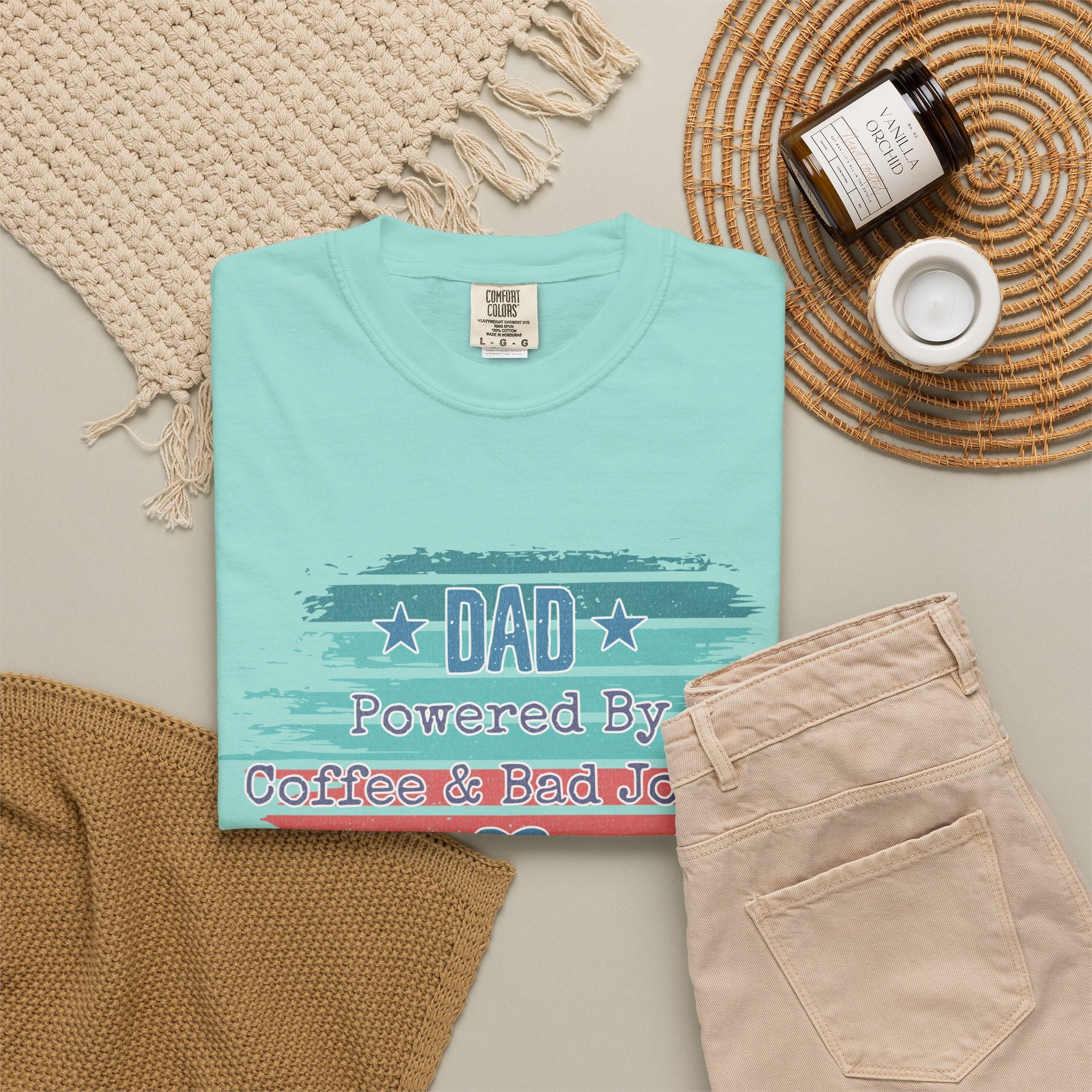 Dad "Powered by Coffee & Bad Jokers" Textured T-Shirt