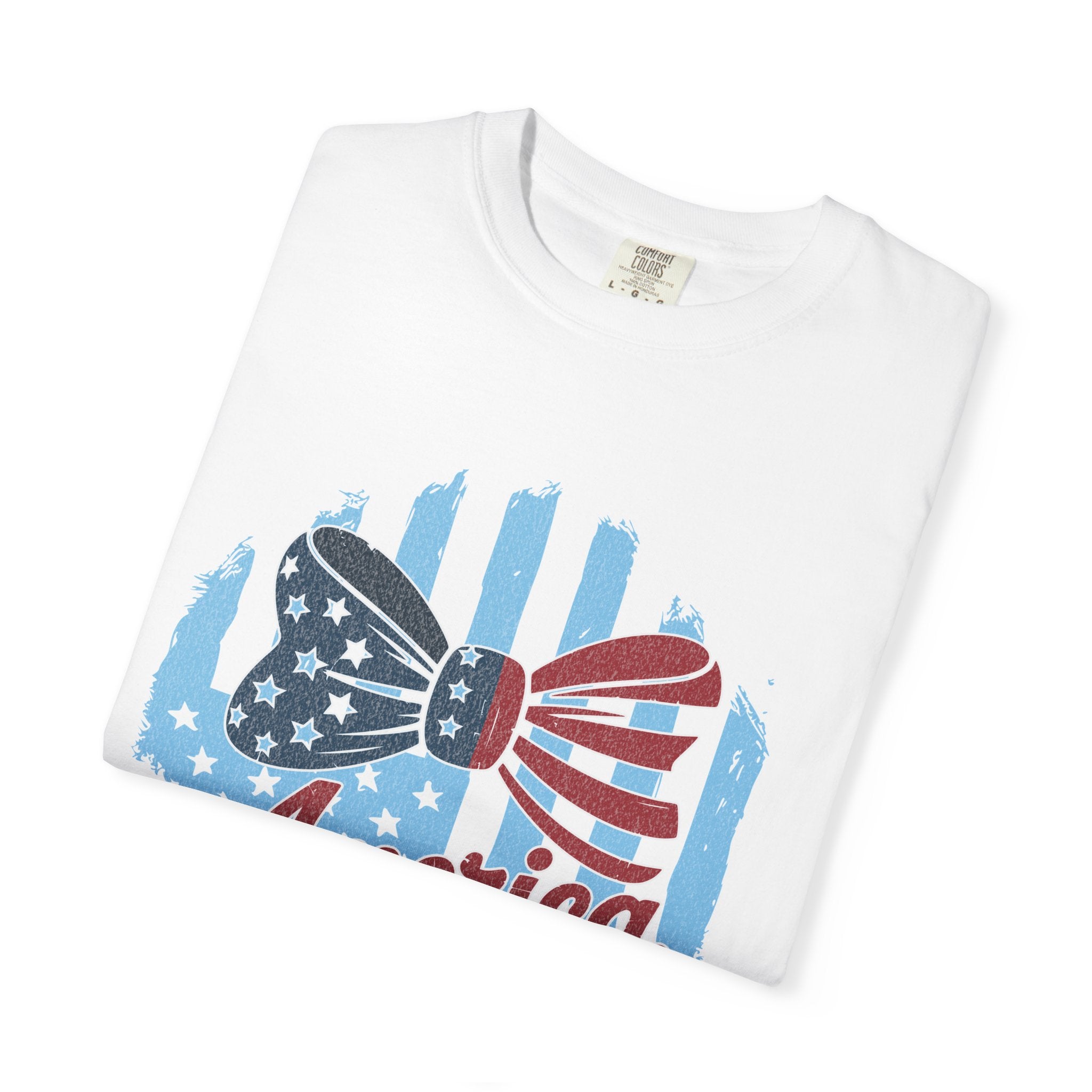 America Patriotic Bow Textured T-Shirt — USA Flag Graphic Tee for 4th of July
