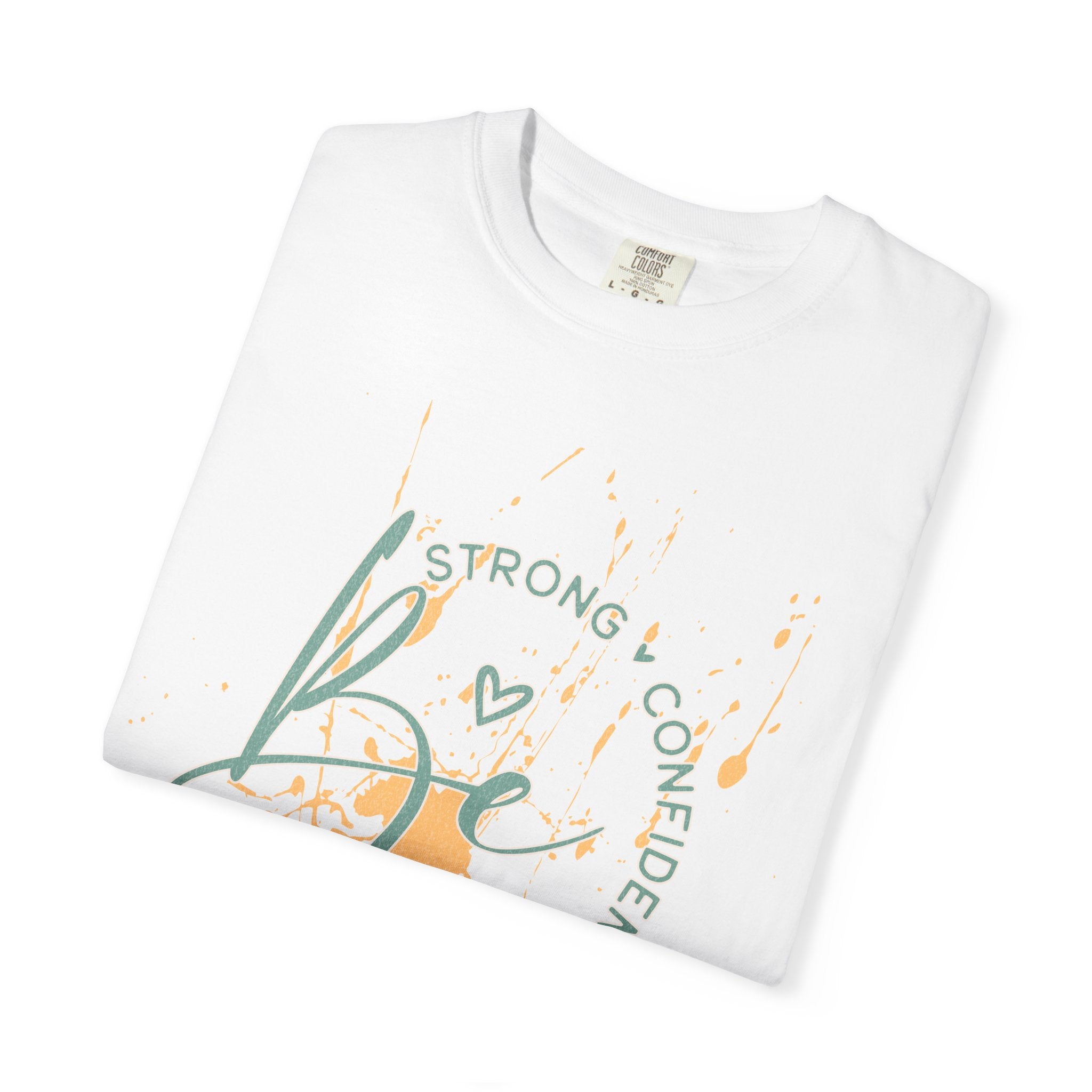 Textured Joy Script T-Shirt — “Be” Positive Graphic Tee: Strong • Confident • Positive
