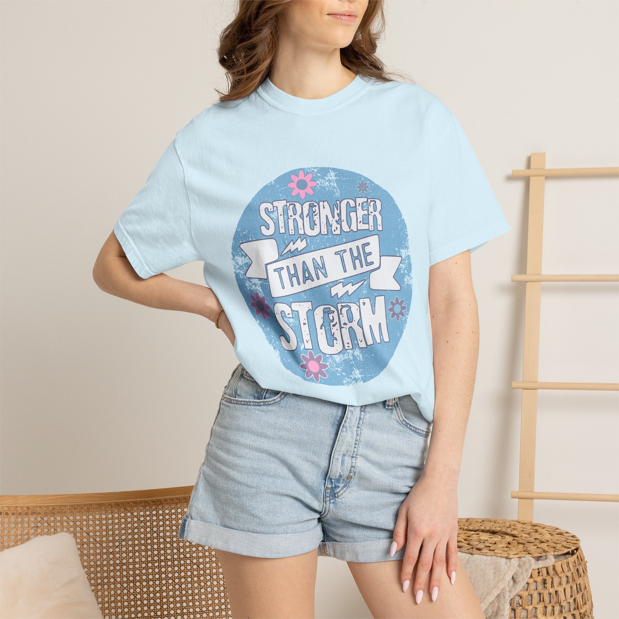 Textured  Stronger Than The Storm T-Shirt — Inspirational Resilience Graphic Tee
