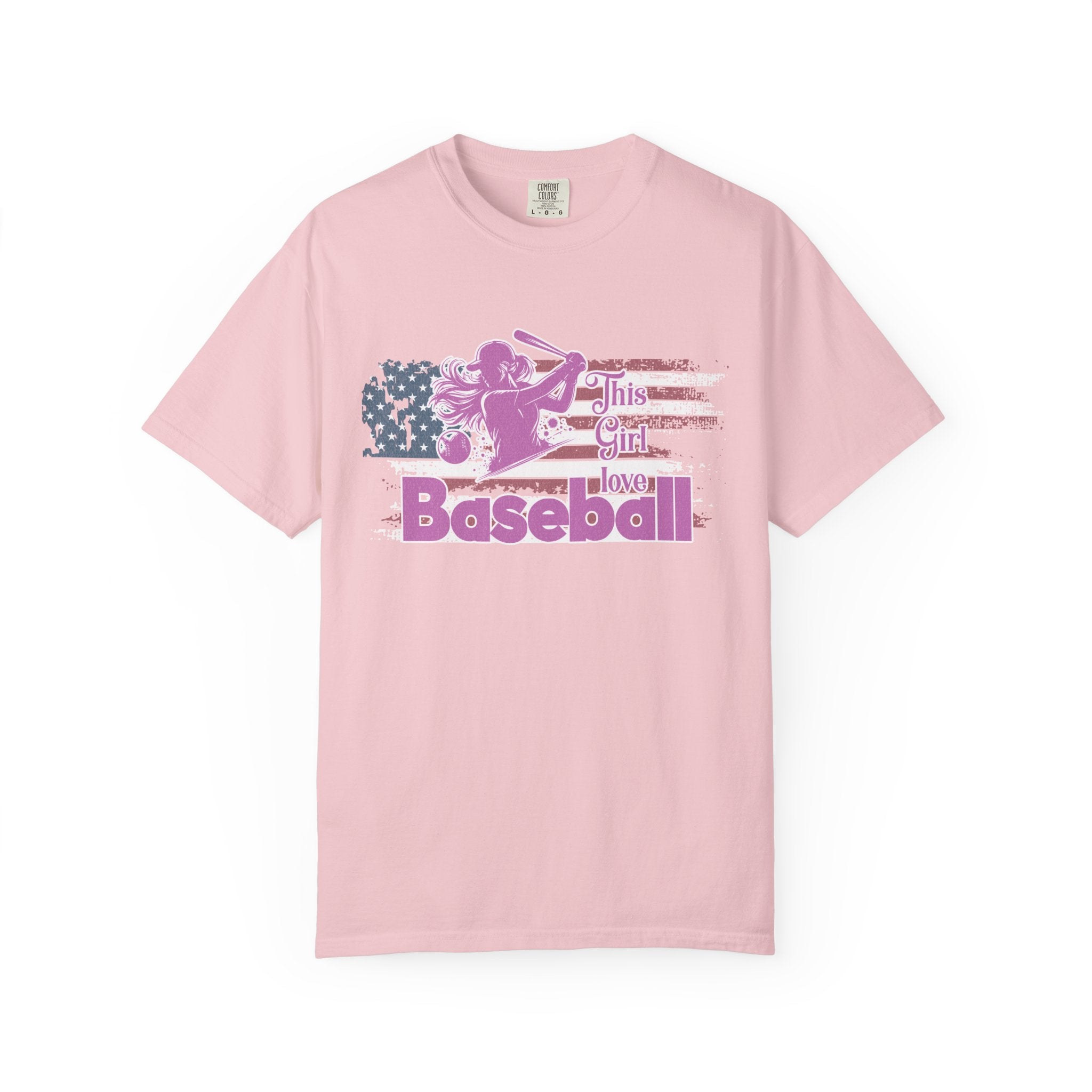 Textured Baseball Tee — "This Girl Loves Baseball" Patriotic Pink Softball T-Shirt