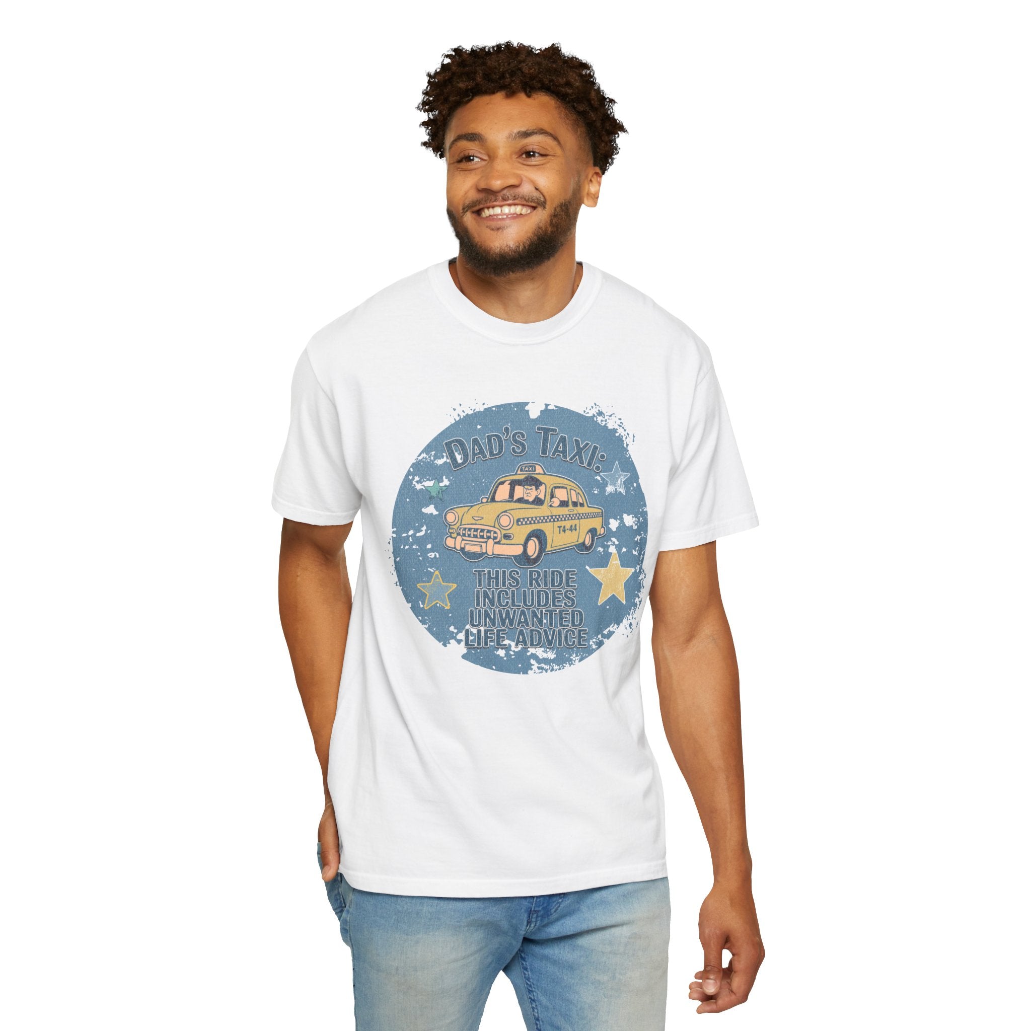 Textured Dad’s Taxi Graphic T-Shirt — “This Ride Includes Unwanted Detours” Vintage Family Humor Tee