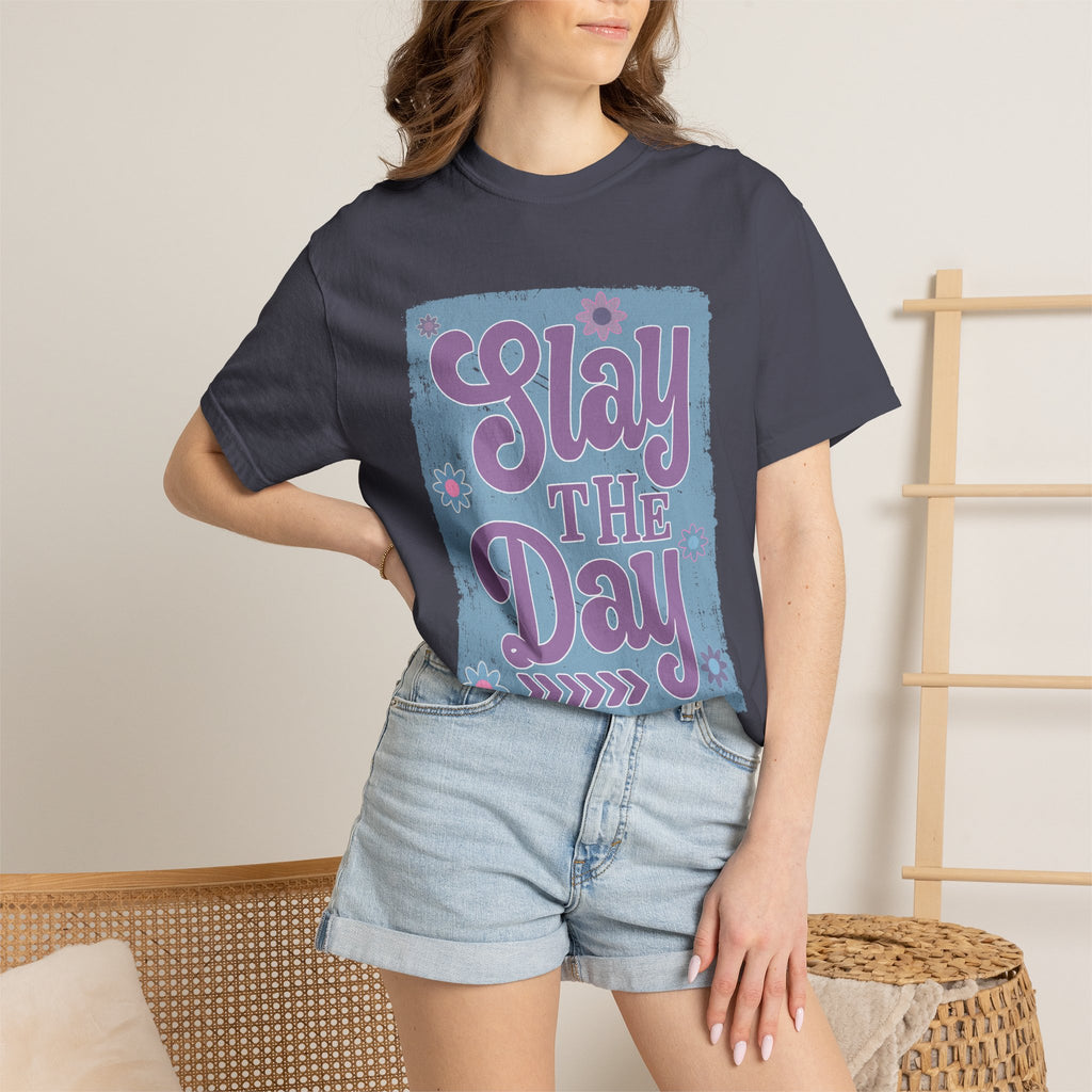 Textured Slay the Day Graphic T-Shirt — Retro Pastel Motivation Tee
