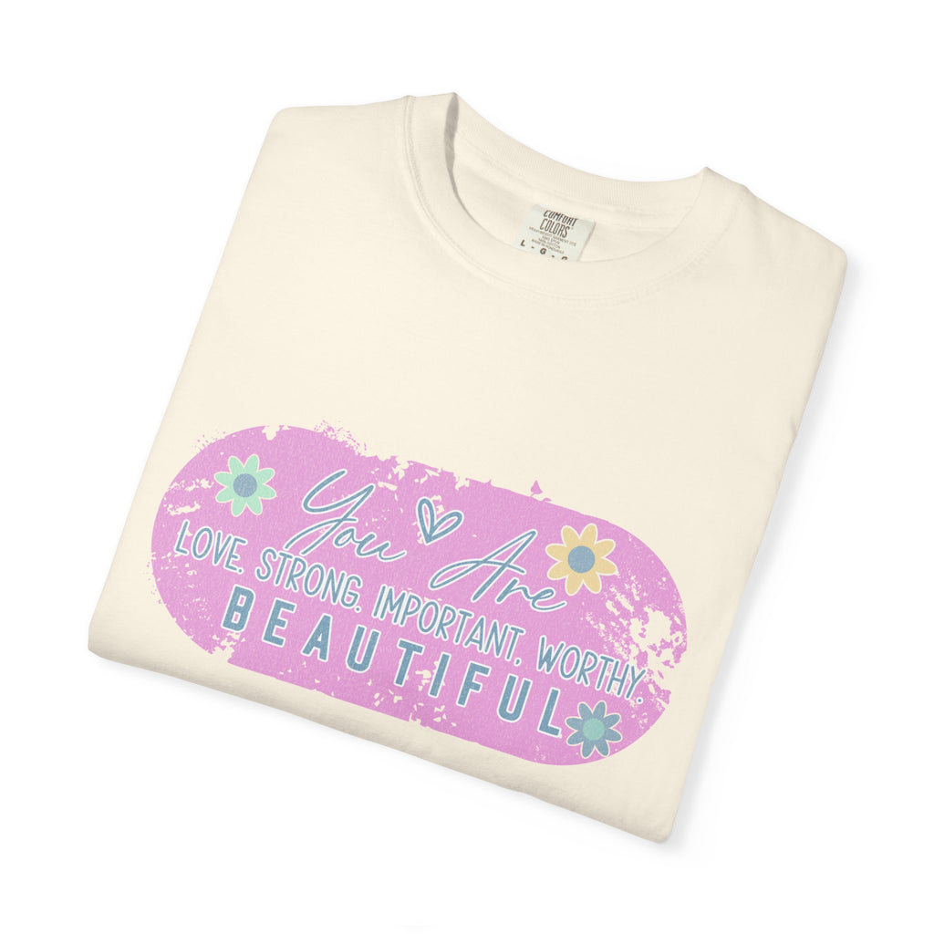 Textured T-Shirt — She is Brave, Strong, Worthy, Beautiful Floral Graphic Tee
