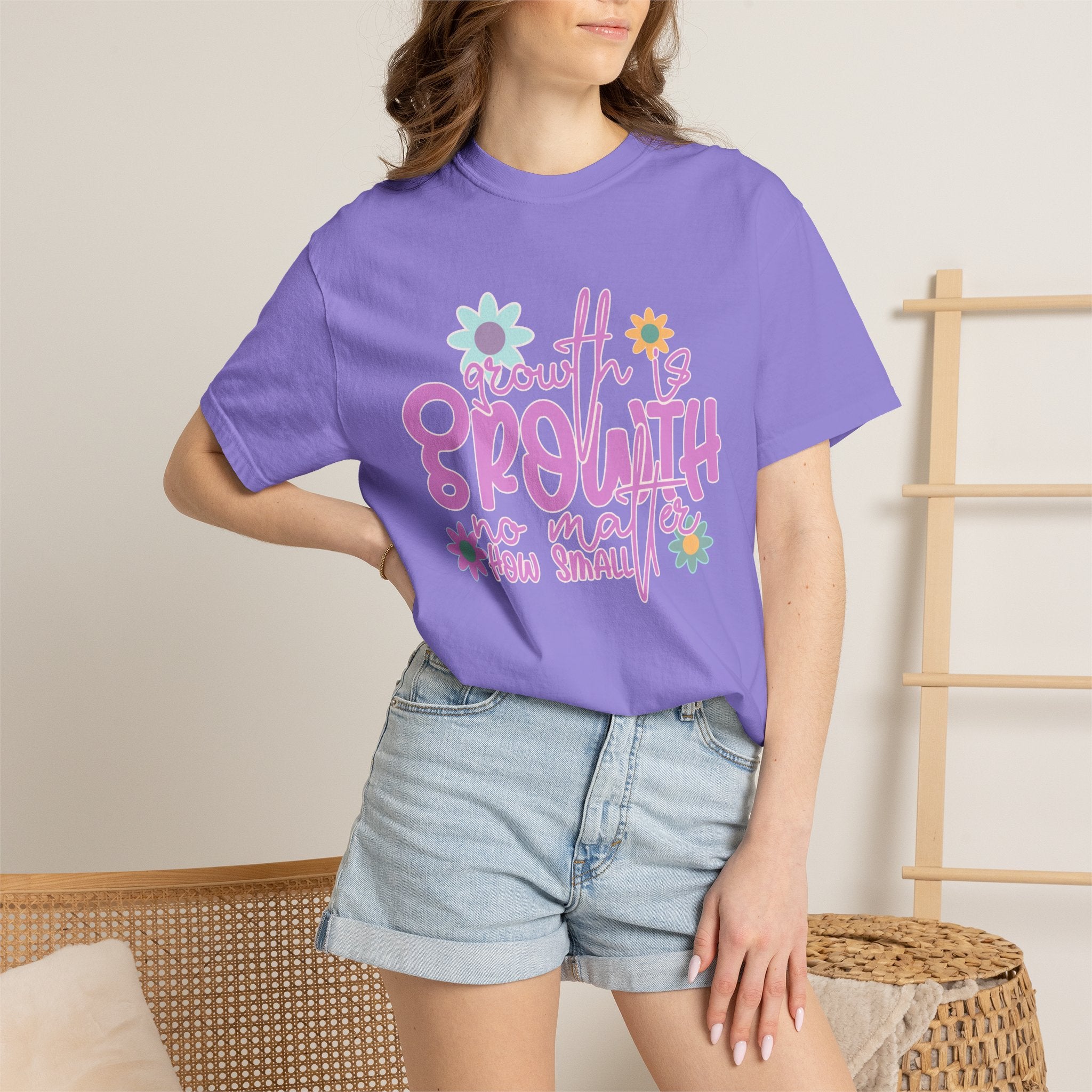 Textured Growth Is Growth T-Shirt — "Growth Is Growth No Matter How Small" Floral Tee