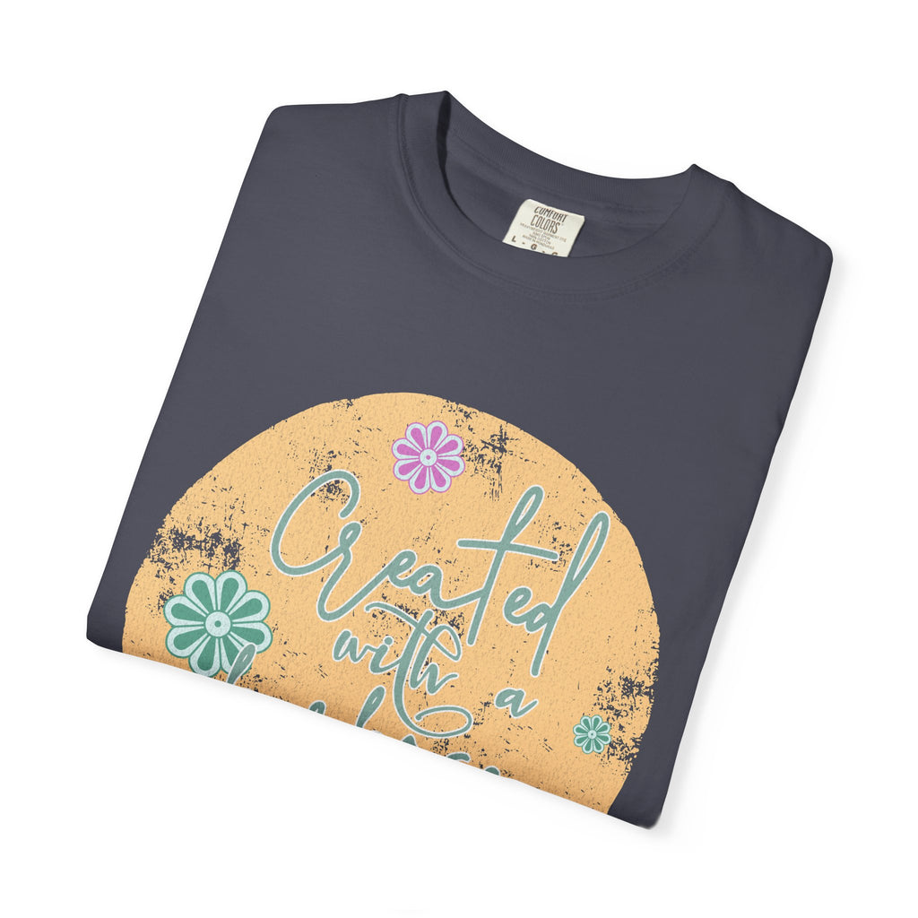 Created with a Purpose T-shirt |Textured Floral Handlettering Circle Design