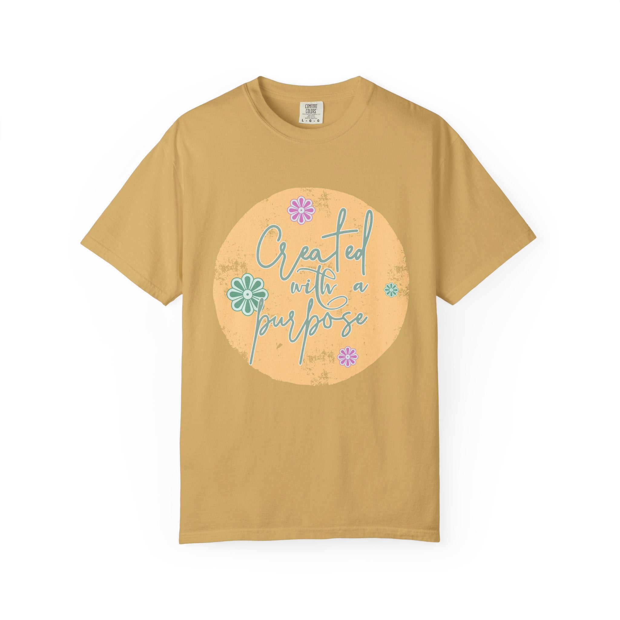 Created with a Purpose T-shirt |Textured Floral Handlettering Circle Design