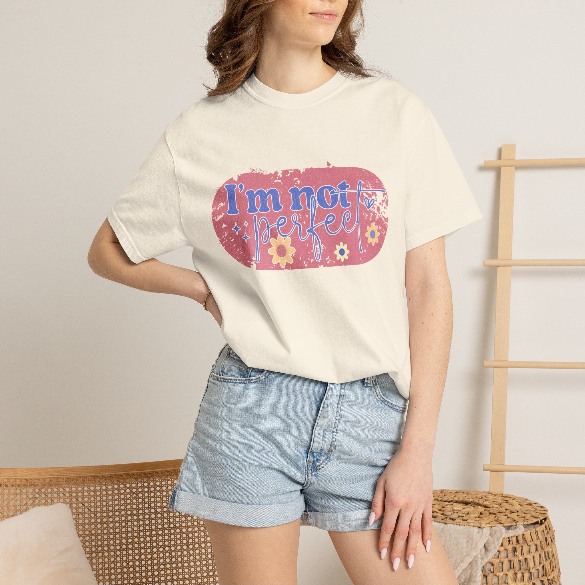 I'm Not Perfect Textured Floral T-Shirt — Retro Flower Graphic Tee