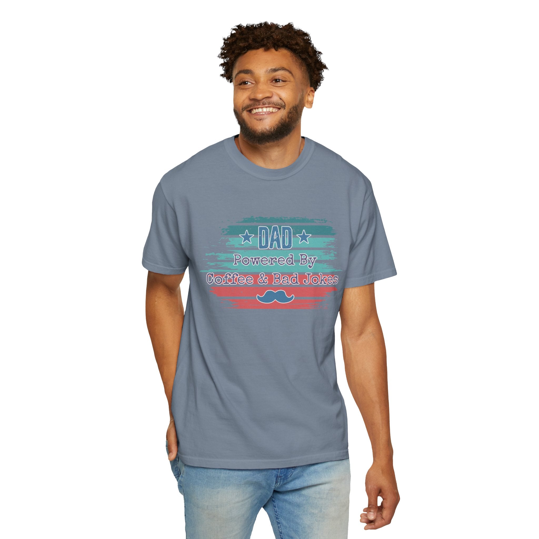 Dad "Powered by Coffee & Bad Jokers" Textured T-Shirt