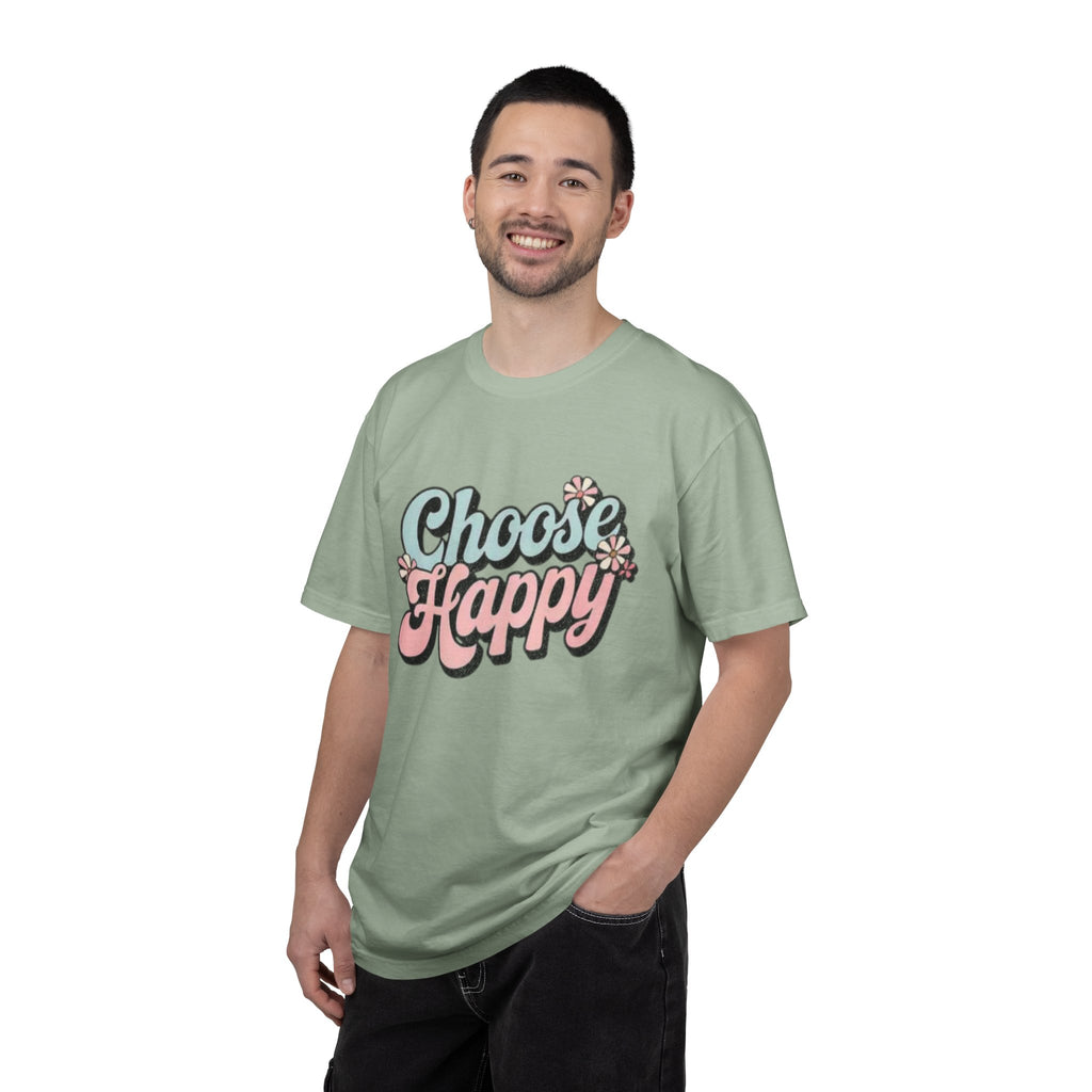 Choose Happy retro script shirt | Textured Positive message tee, pastel floral design