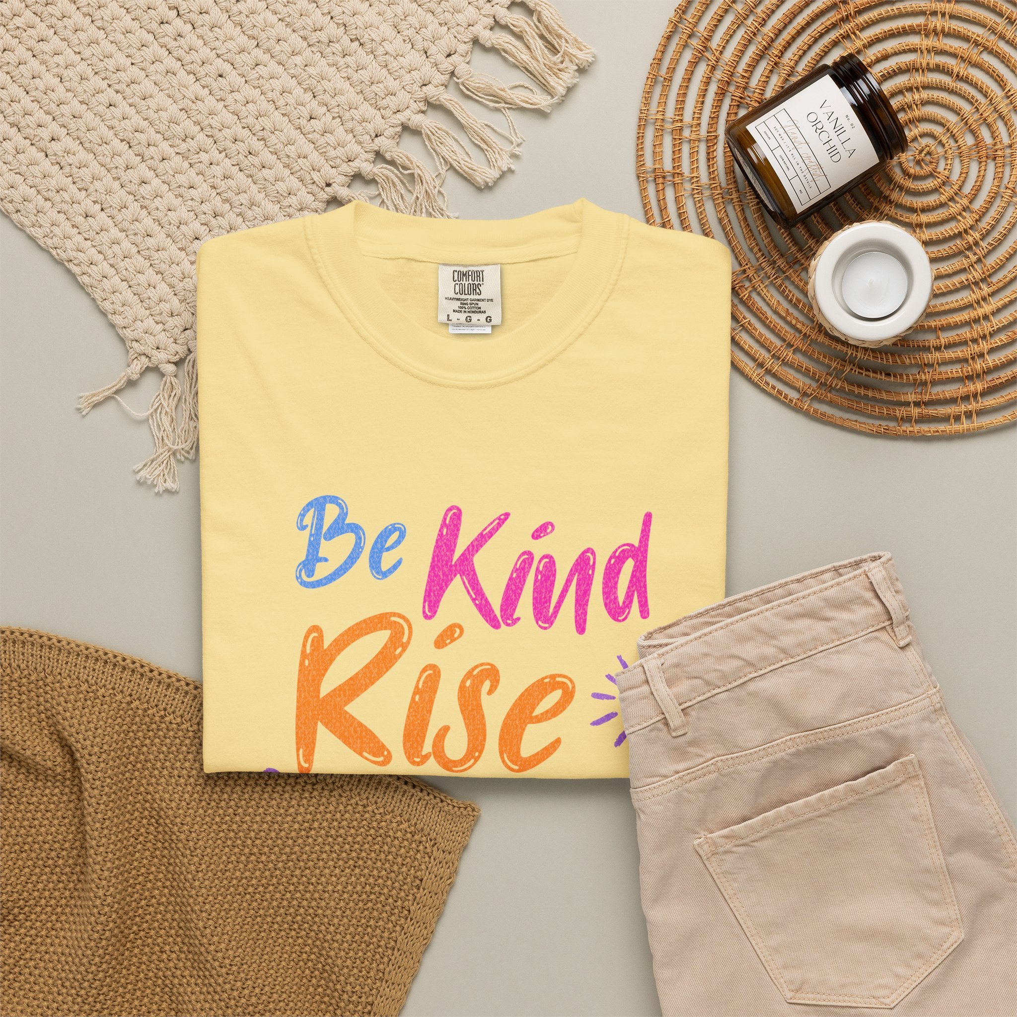 Textured Be Kind Rise Always T-Shirt — Inspirational Positive Message Tee