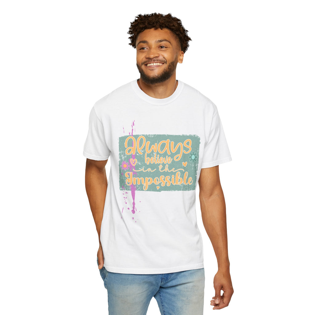 Textured Retro Believe In Impossible Unisex Garment-Dyed T-shirt