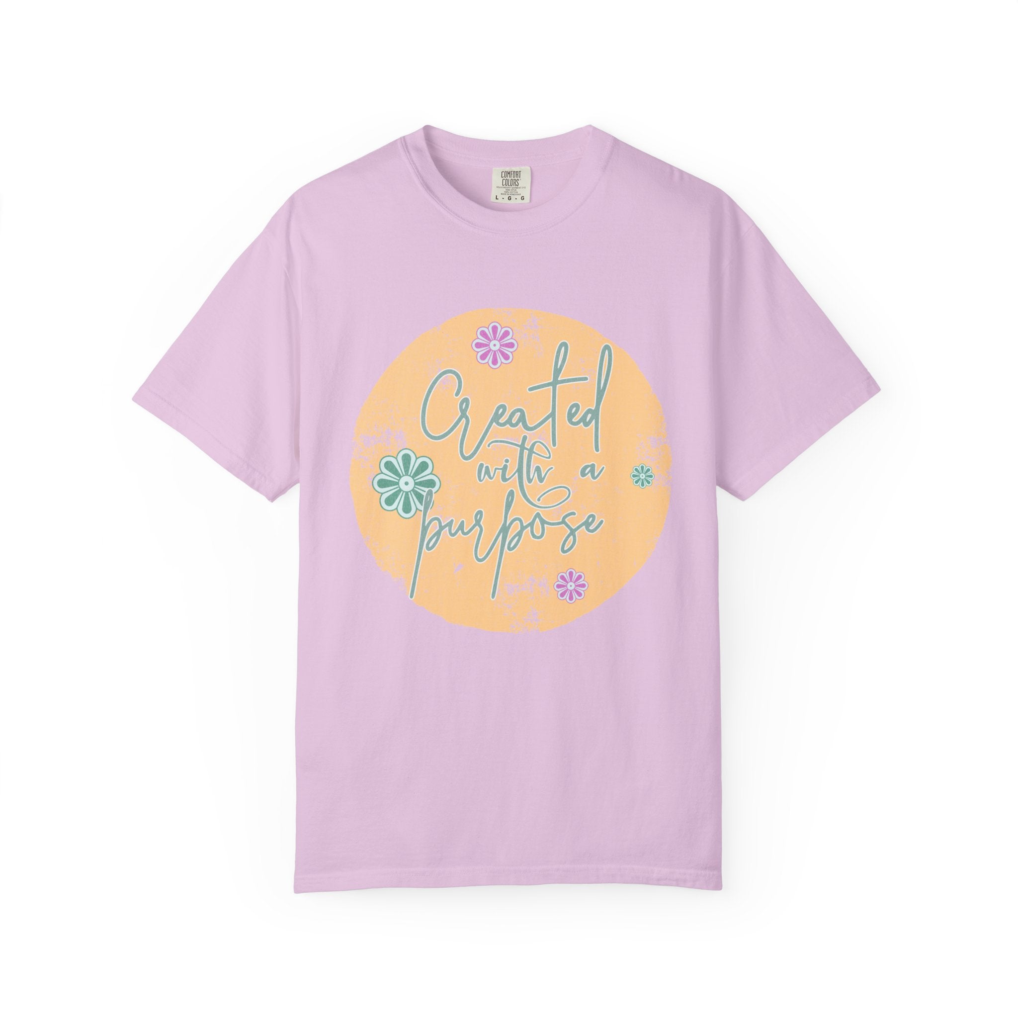Created with a Purpose T-shirt |Textured Floral Handlettering Circle Design
