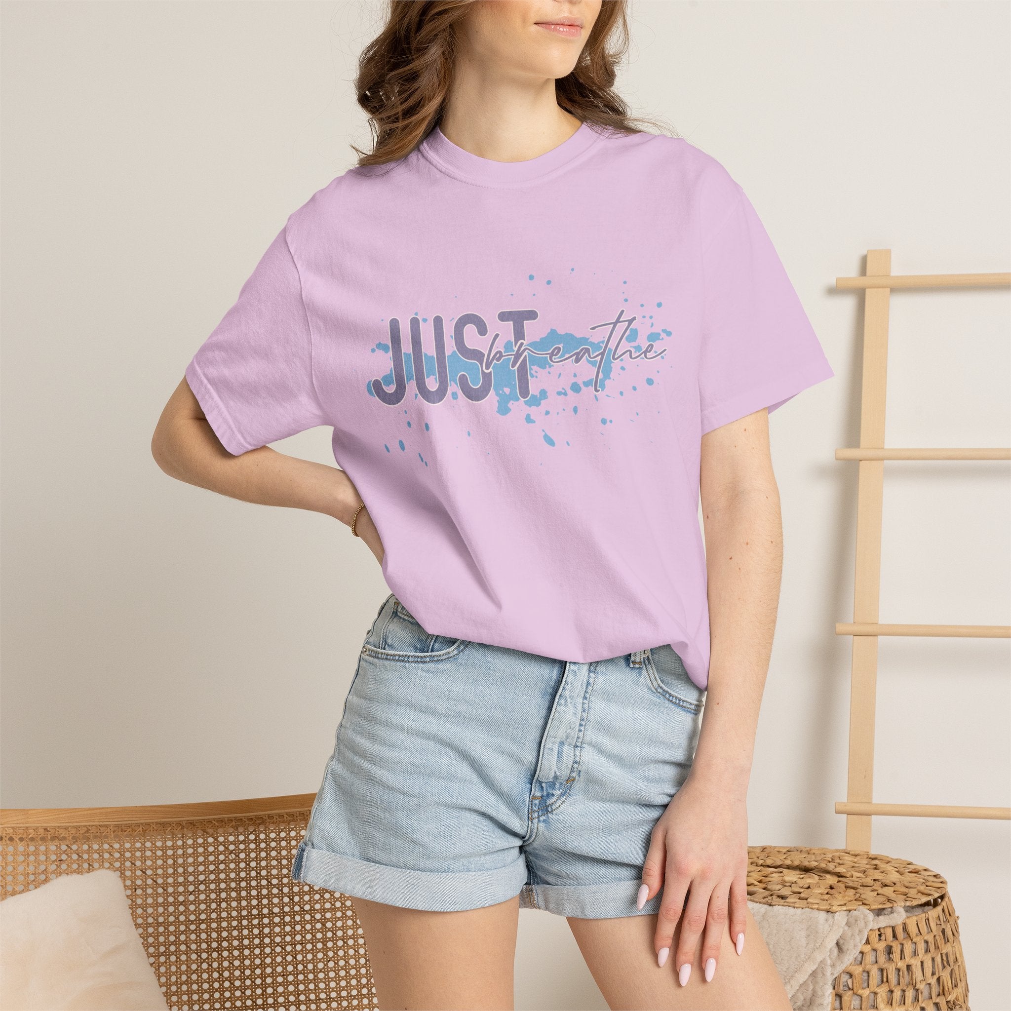 Just Breathe Textured T-Shirt — Relaxed Watercolor Script Tee