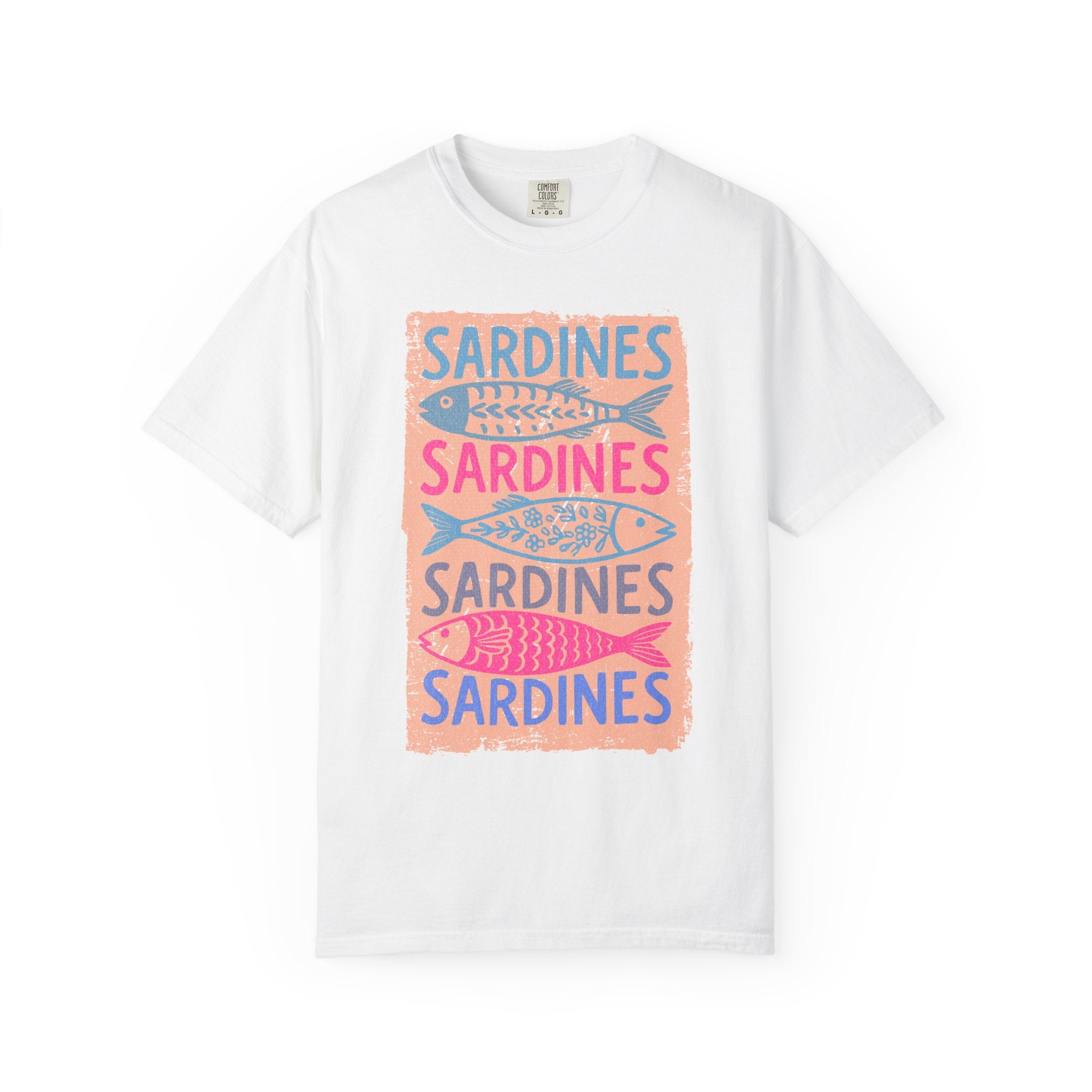 Sardines Textured Graphic T-Shirt — Retro Fish Print Tee