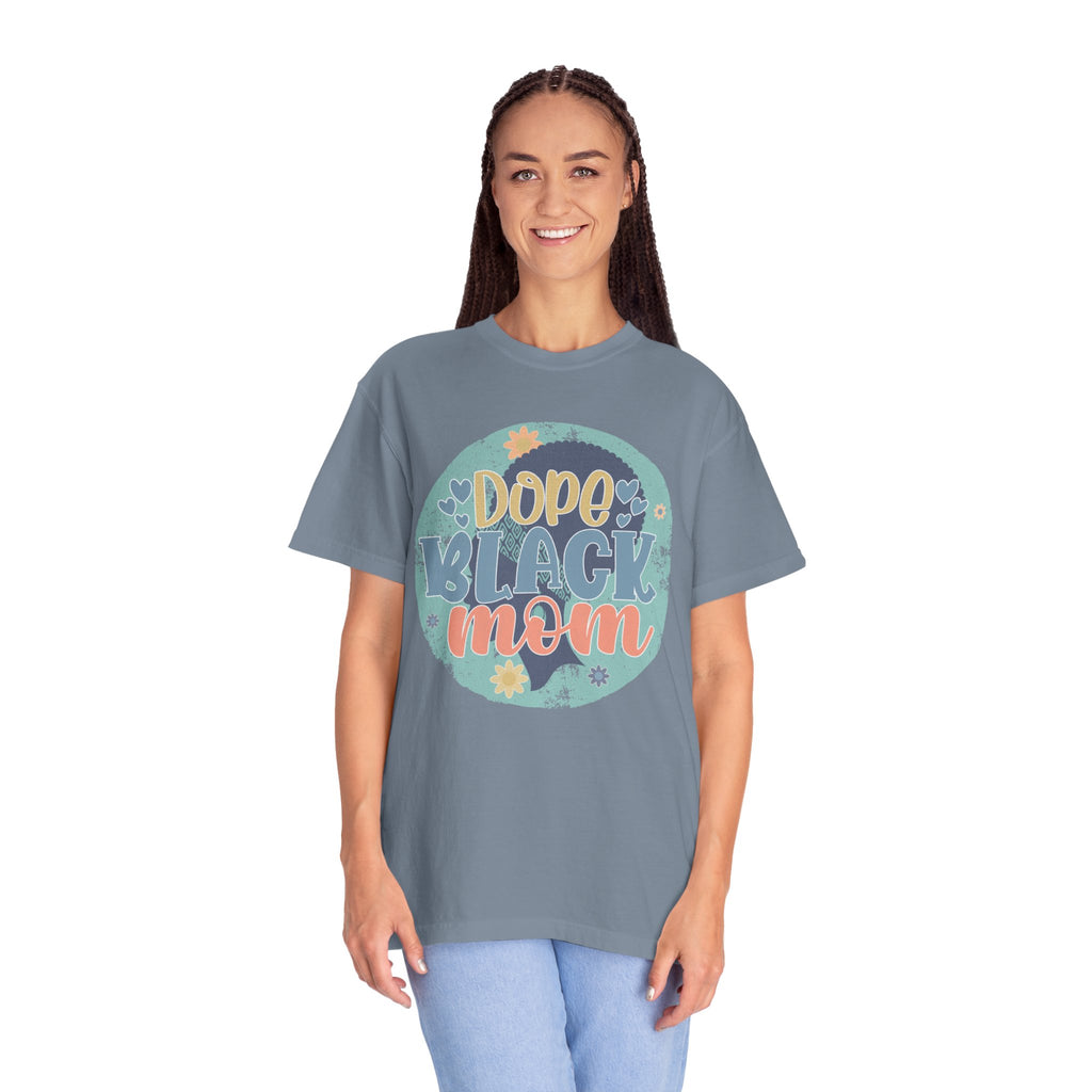 Dope Black Mom Textured T-Shirt — Retro Floral Graphic Tee for Proud Moms