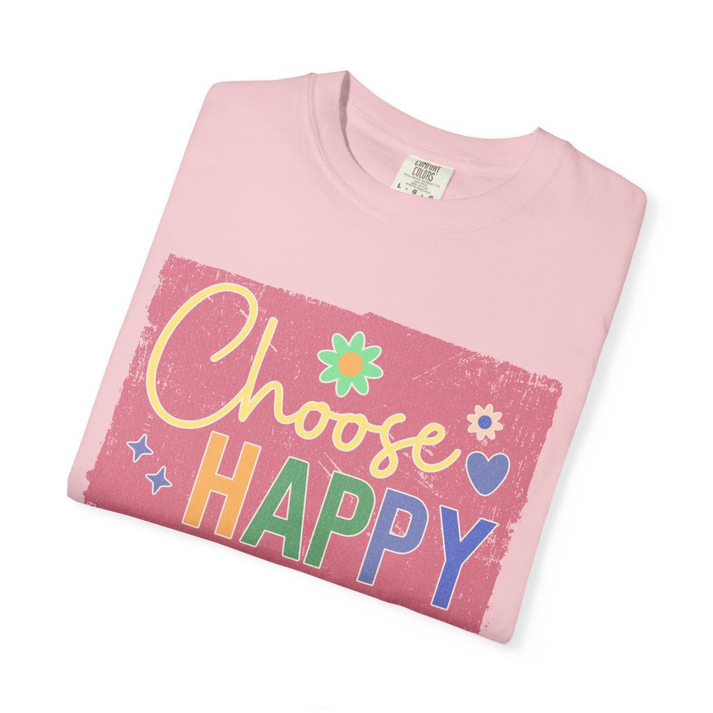 Choose Happy Textured T-Shirt – Retro Floral Positive Vibes Tee
