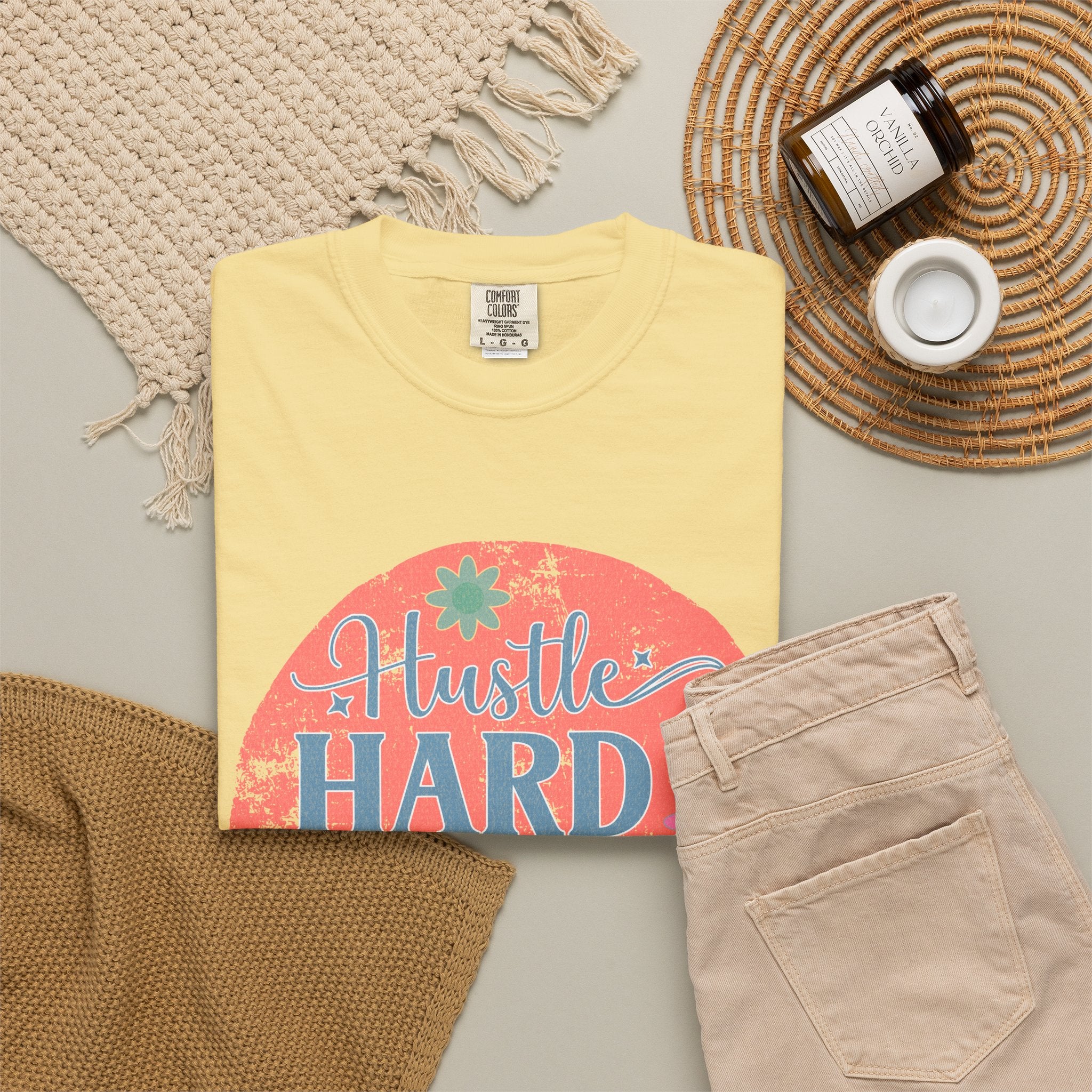 Textured Hustle Hard Pray Harder Tee — Inspirational Floral Graphic T-Shirt