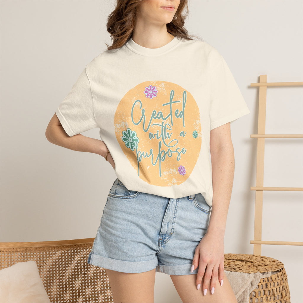 Created with a Purpose T-shirt |Textured Floral Handlettering Circle Design