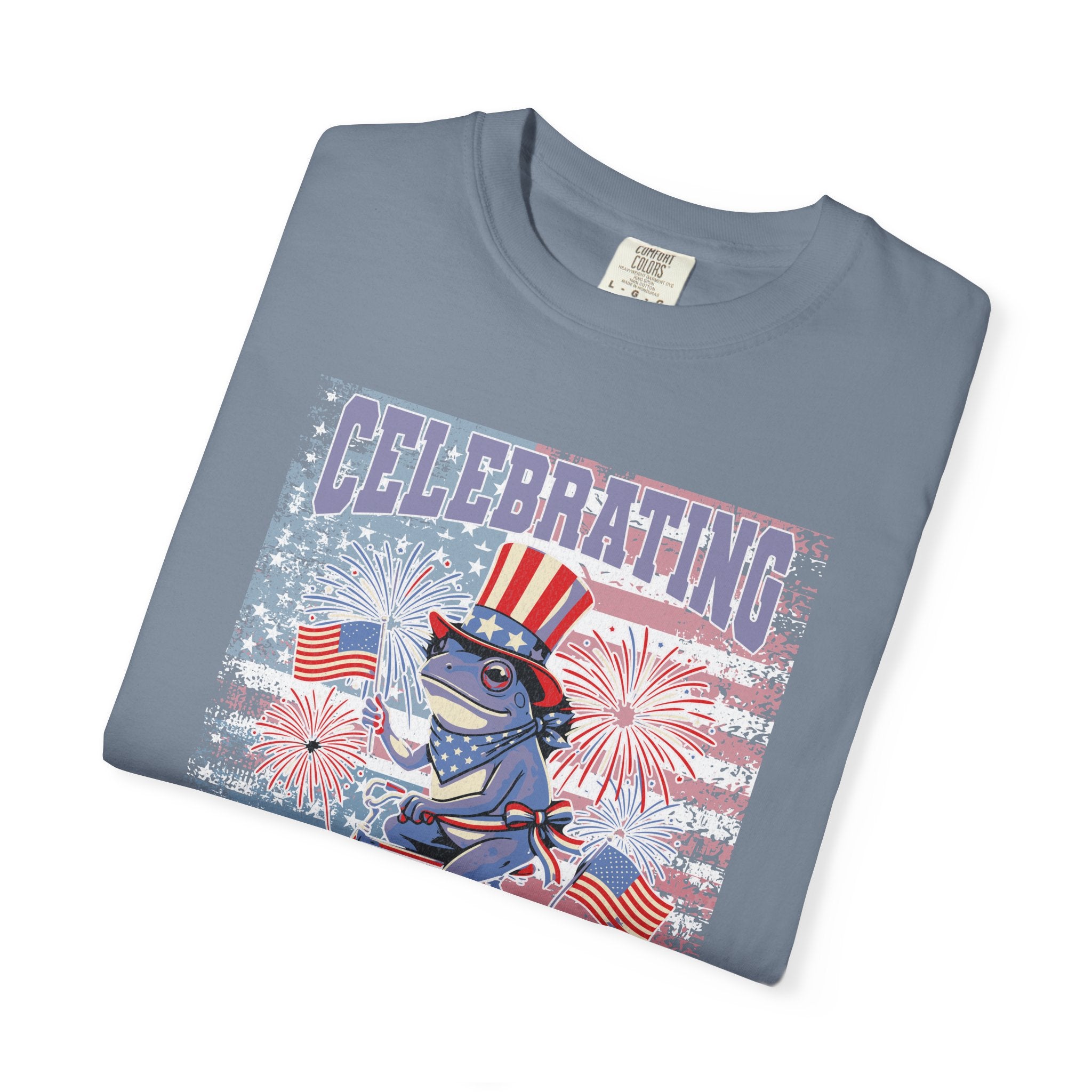 Textured Independence Day Patriotic T-Shirt — "Celebrating 250 Years of Independence" Bicycle Uncle Sam Design