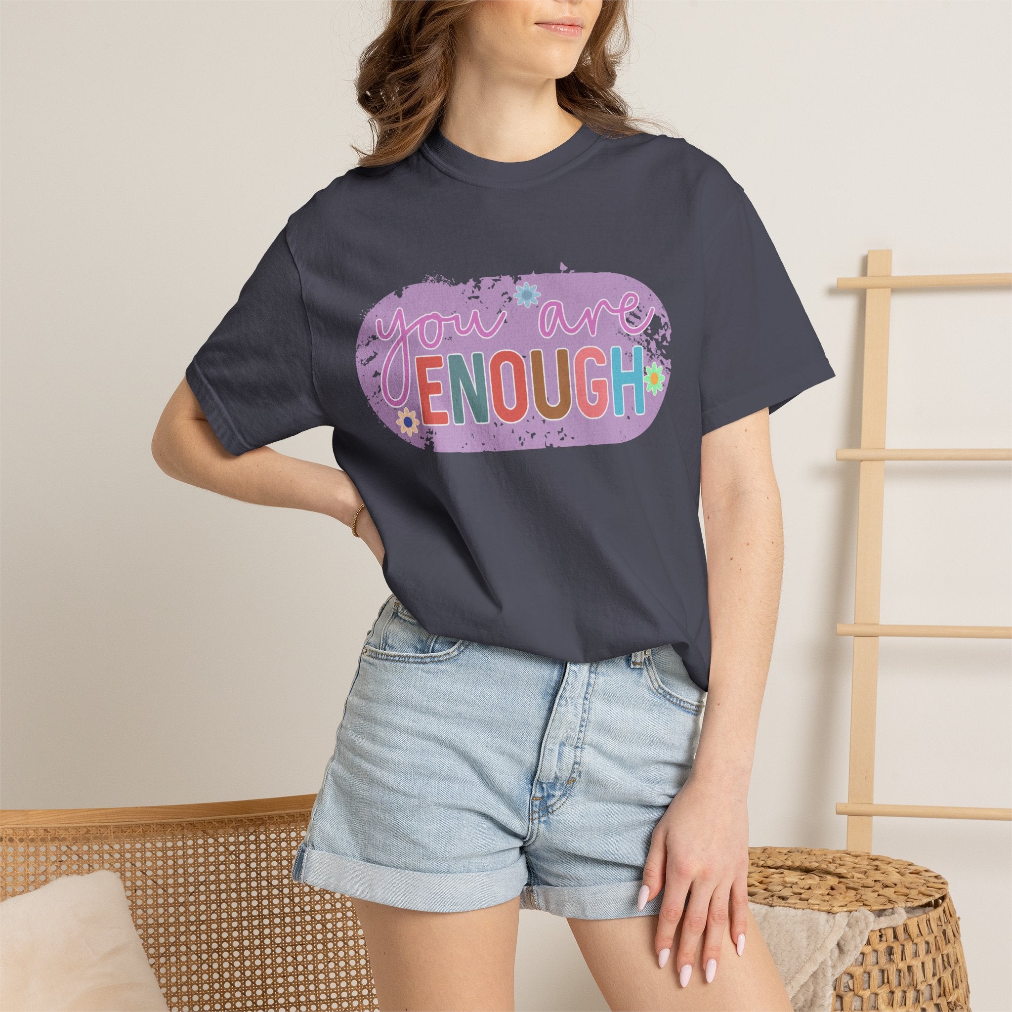 You Are Enough Textured T-Shirt — Positive Affirmation Floral Tee