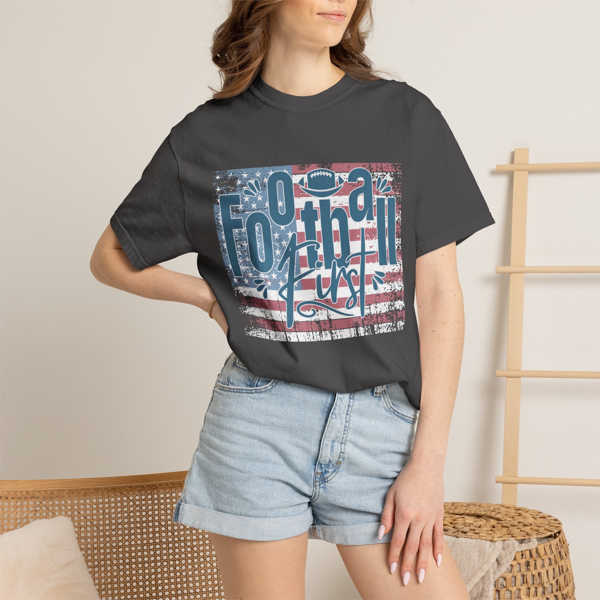 Textured Retro Americana Football First Tee