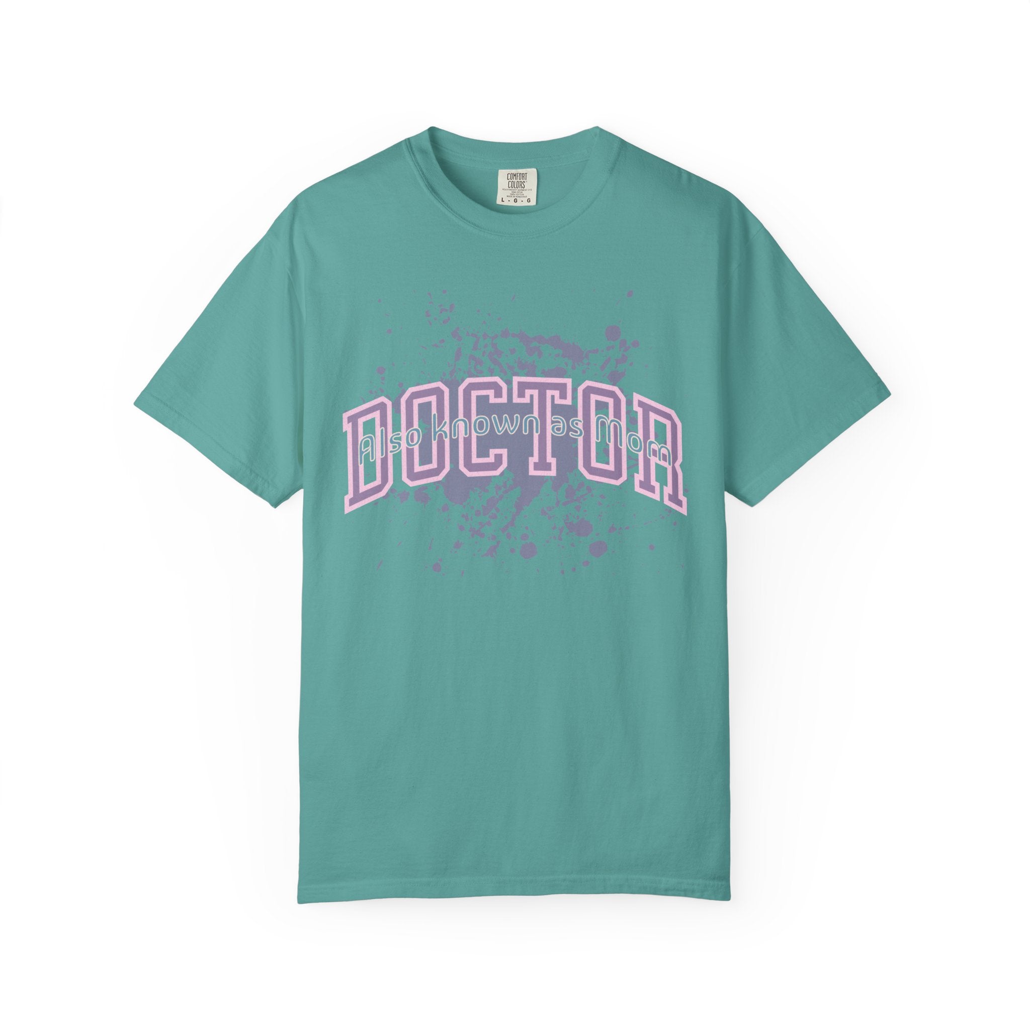 Doctor Also Known As Mom Textured T-Shirt — Retro Pink & Purple Splatter Medical Shirt