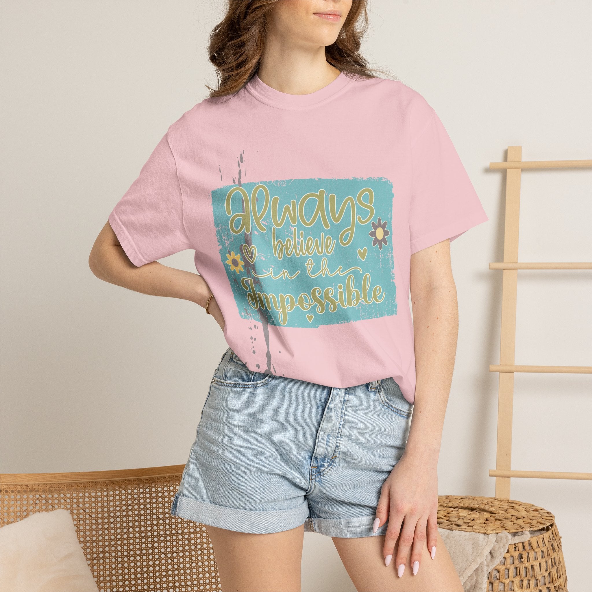 Textured T-Shirt — "Always Believe in the Impossible" Inspirational Graphic Tee
