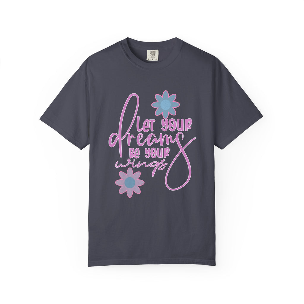 Textured Inspirational Floral Tee — "Let Your Dreams Be Your Wings"