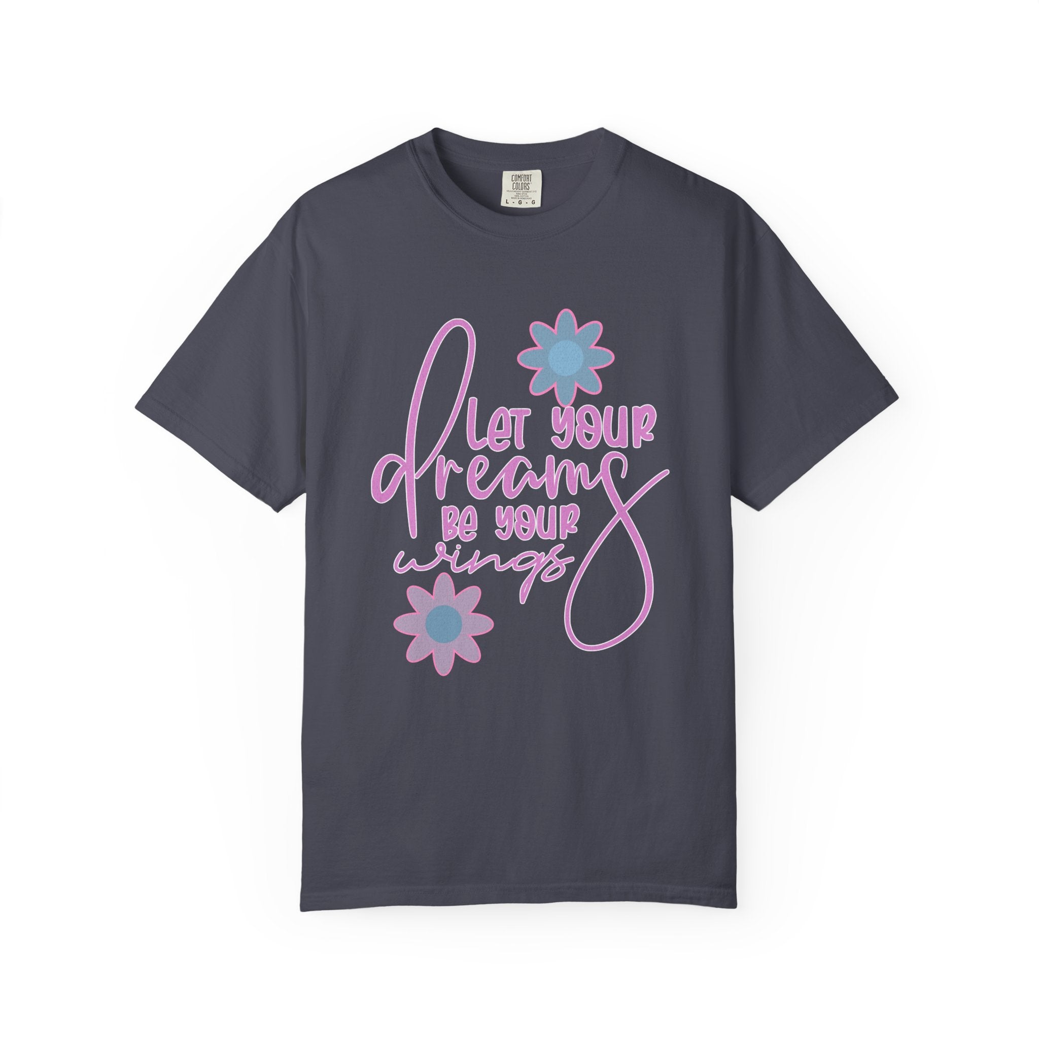 Textured Inspirational Floral Tee — "Let Your Dreams Be Your Wings"