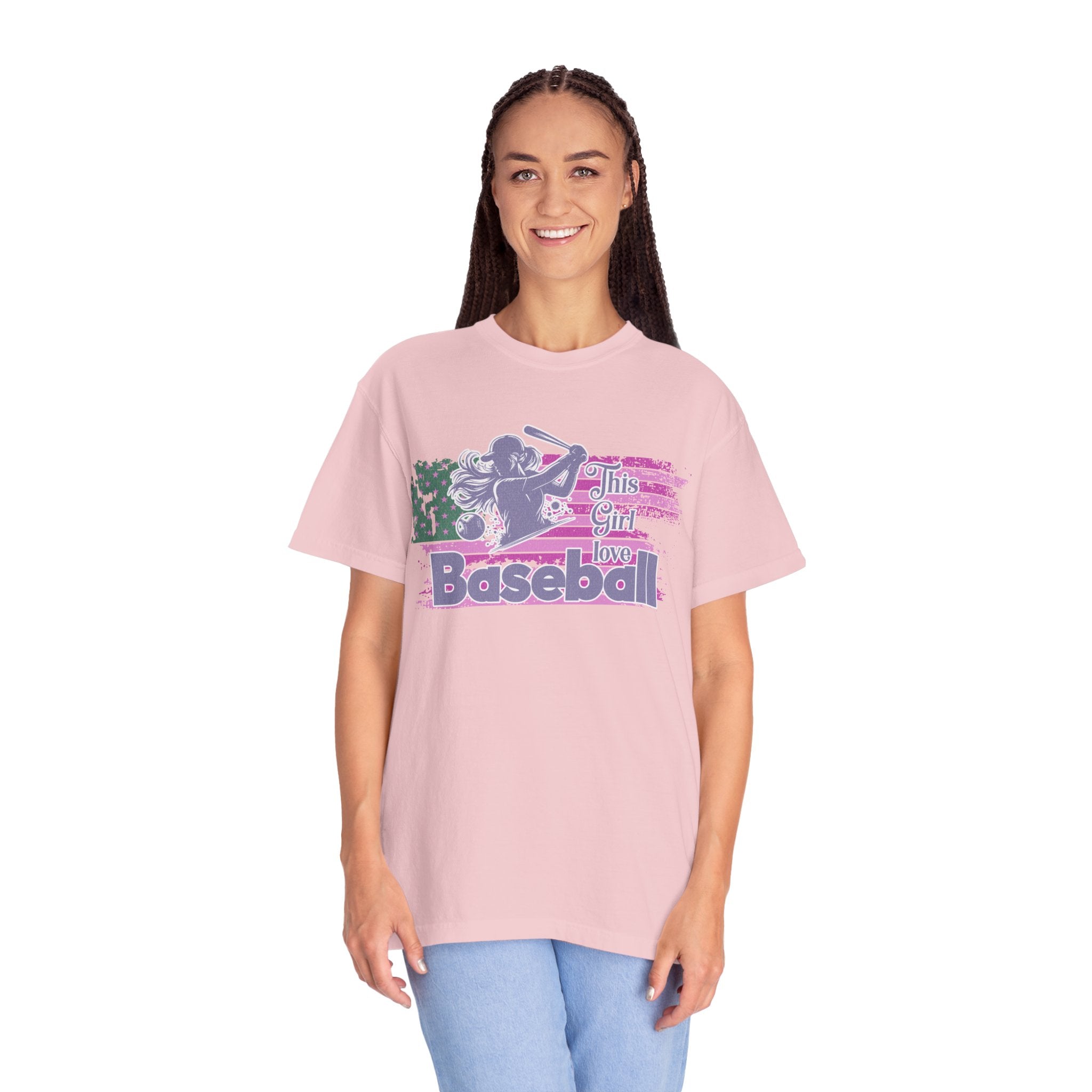 Girls Love Baseball Textured T-Shirt — Feminine Retro Baseball Tee