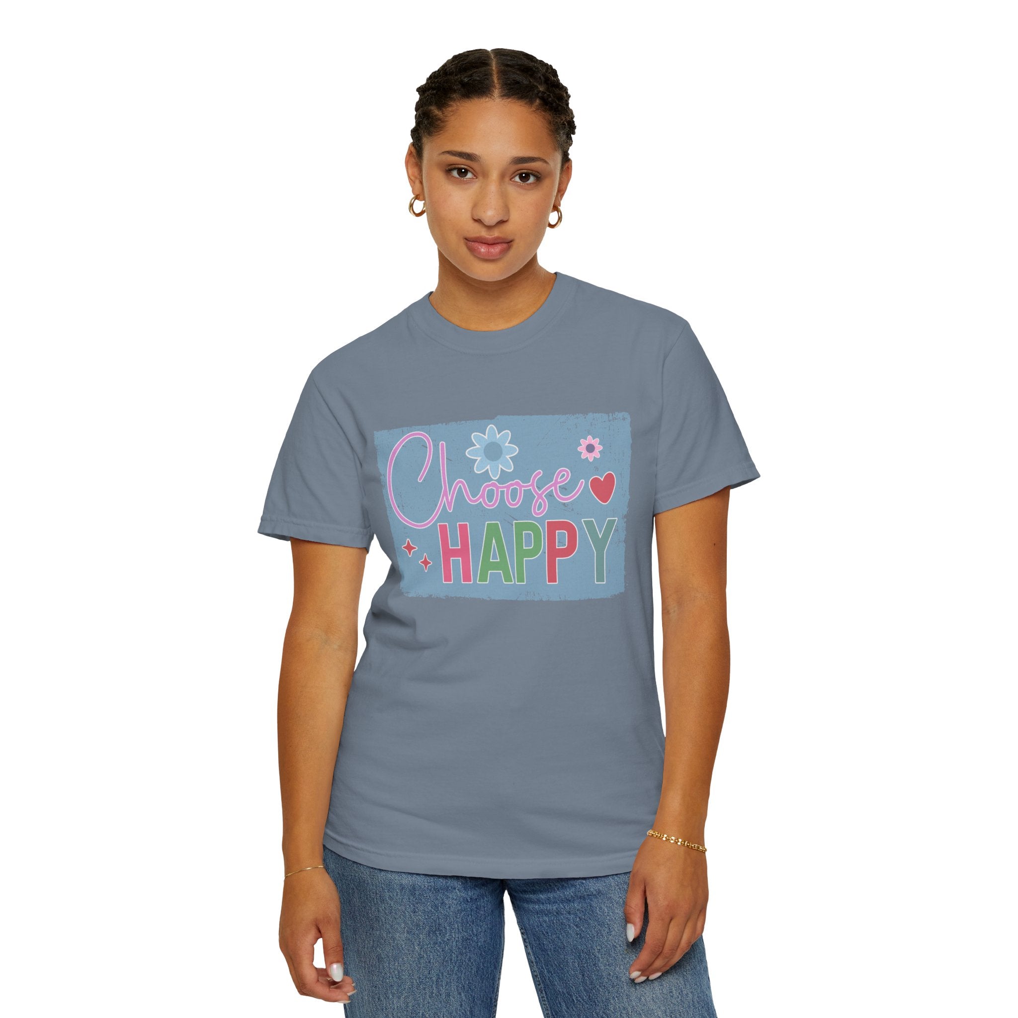 Choose HappyTextured T-Shirt — Positive Floral Graphic Tee