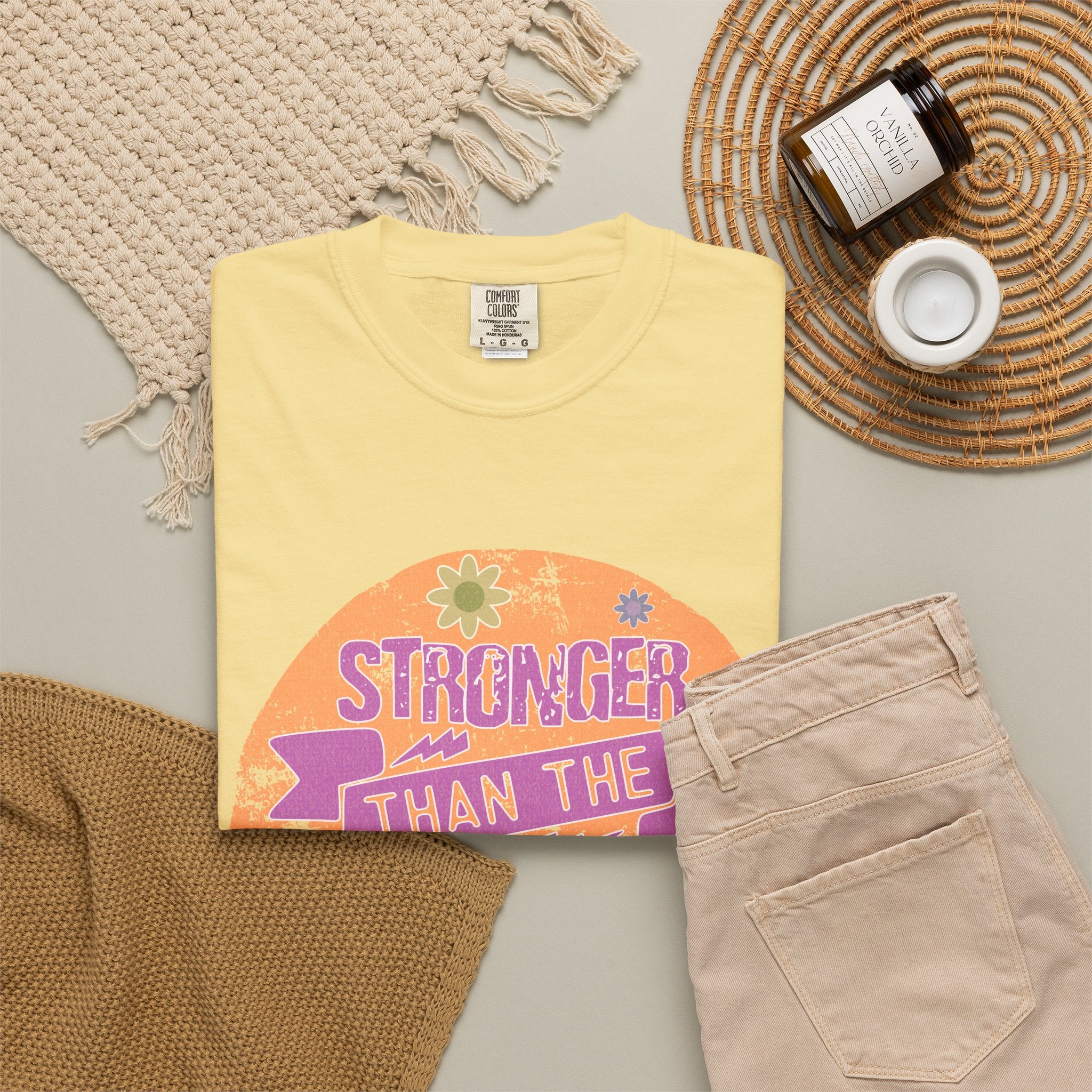 Textured Stronger Than the Storm T-Shirt — Inspirational Floral Graphic Tee
